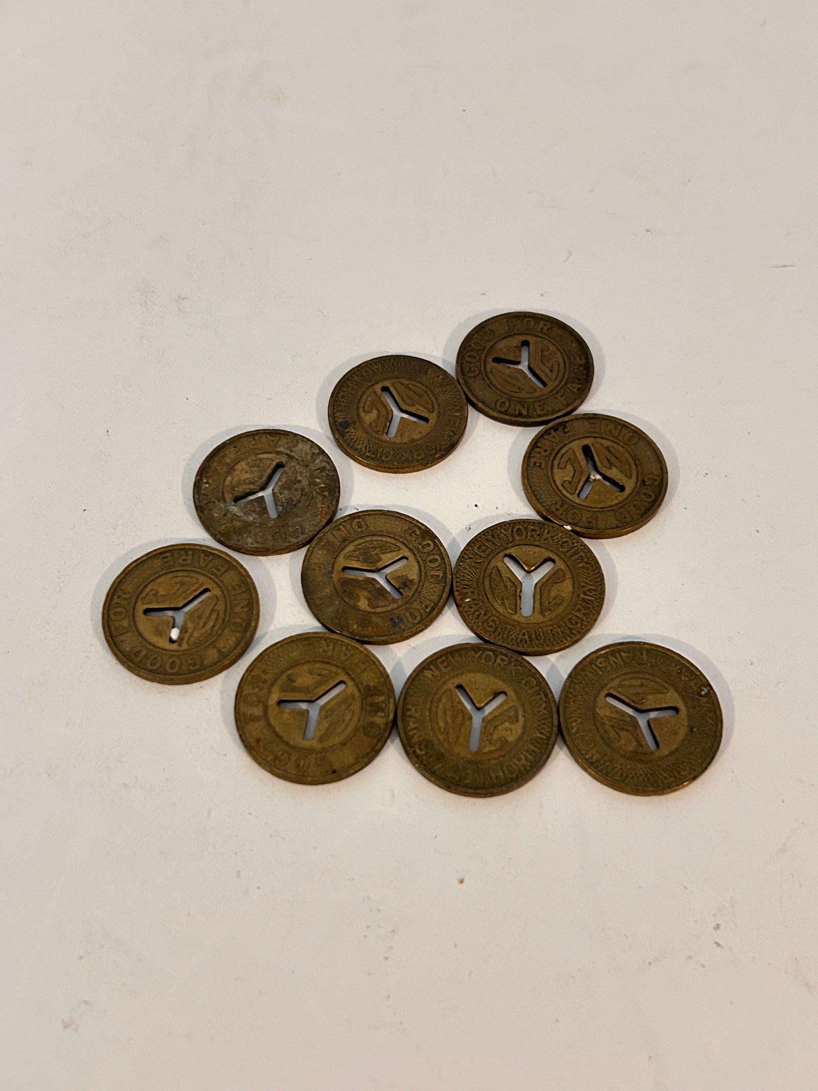 Lot of 10 NYC Tokens: Lot of 10 NYC Tokens Please view all photos as they are part of the description and condition of this Item, Feel free to contact me with questions or picture requests! Used Item AS IS