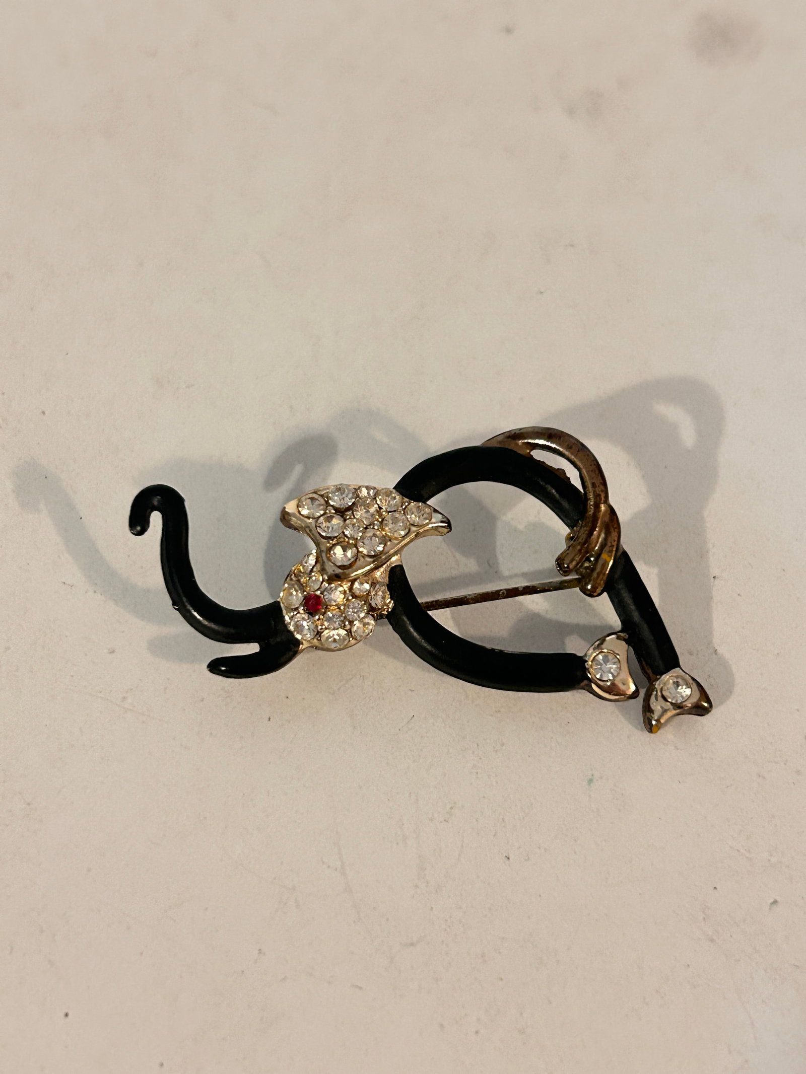 Vintage Elephant rhinestone Black Brooch.: Vintage Elephant rhinestone Black Brooch. Please view all photos as they are part of the description and condition of this Item, Feel free to contact me with questions or picture requests! Used Item A