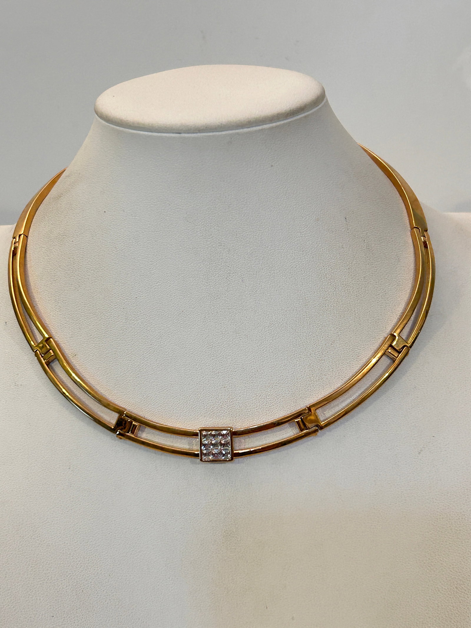 Vintage Givenchy Gold Tone With Crystal Clear Rhinestone Necklace Choker 12": Vintage Givenchy Gold Tone With Crystal Clear Rhinestone Necklace Choker 12" Please view all photos as they are part of the description and condition of this Item, Feel free to contact me with questio