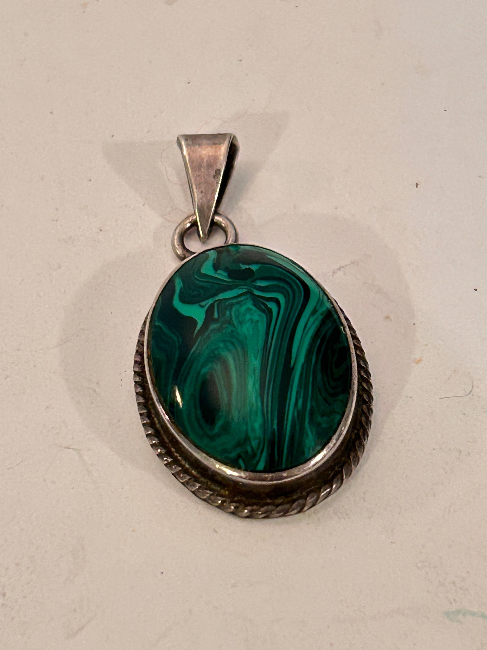 Mexico TM-287 Sterling Silver 925 Green Malachite Pendant (1 of 4)