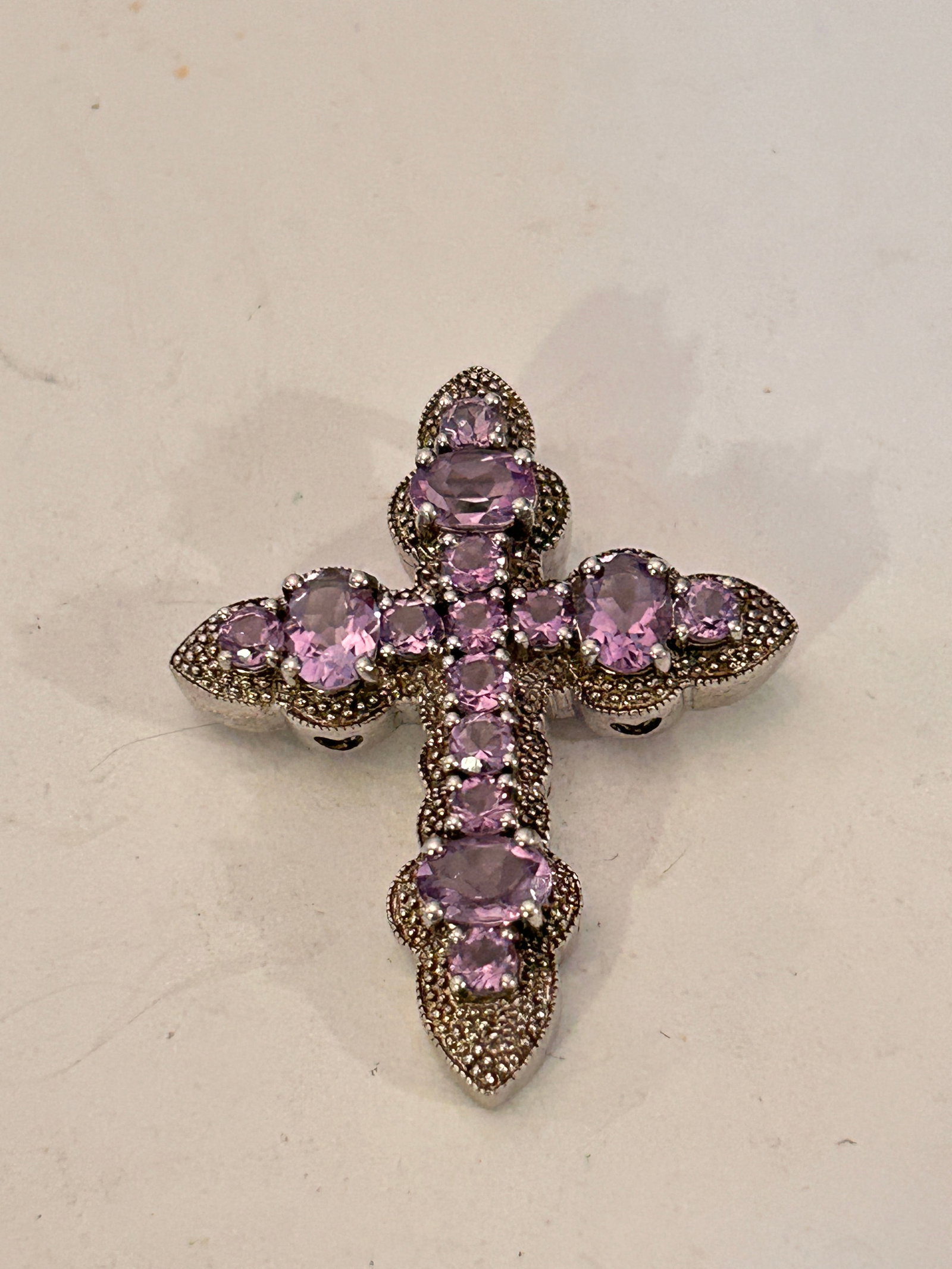 Affinity EA Sterling Silver Amethyst Cross Necklace Pendant 1 3/4" (1 of 5)