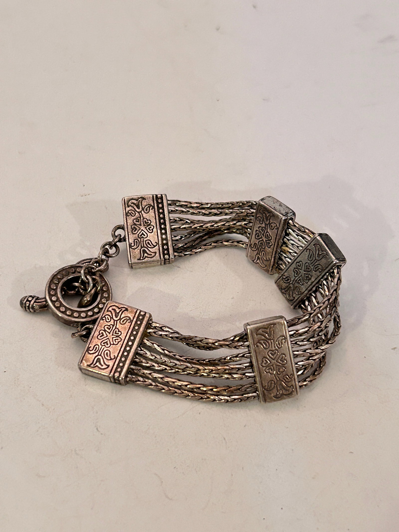 Vintage Sterling Silver Brighton Multi Chain Station Hearts & Flowers Toggle Bar Love Bracelet 46 (1 of 5)