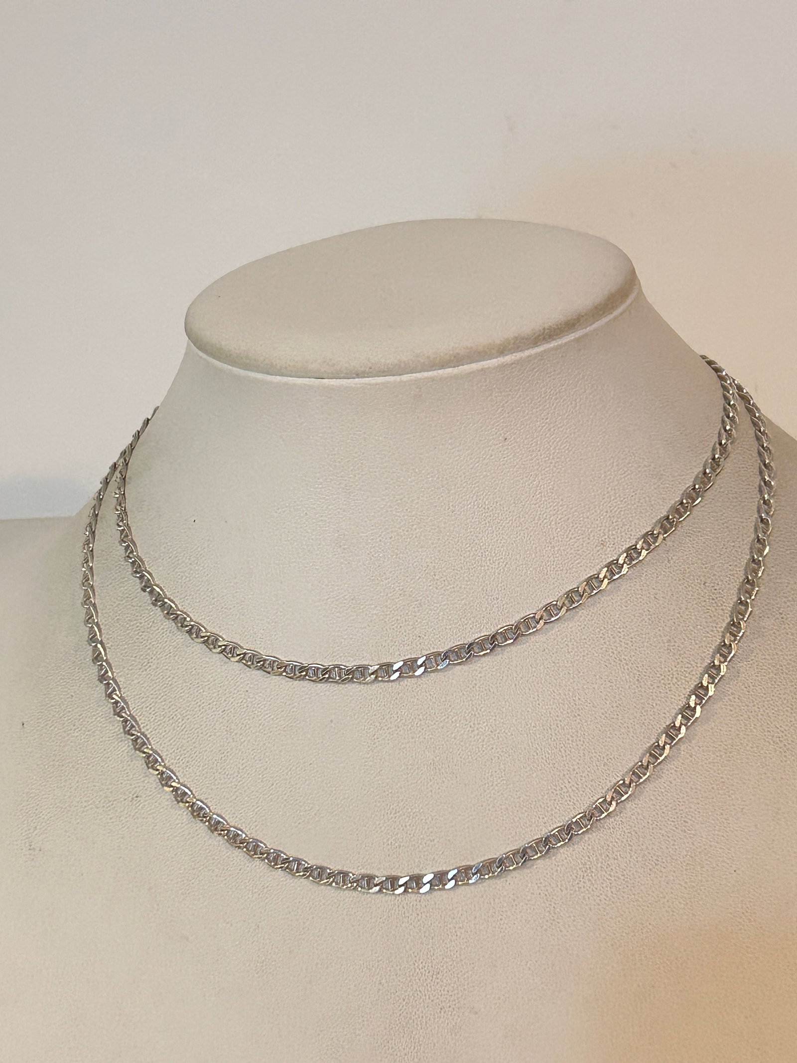 Long Vintage Sterling Silver Flat Link Chain Necklace 30" (1 of 5)