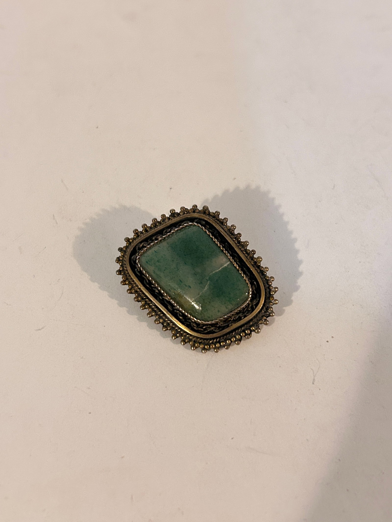 Antique Sterling Silver 935 Chinese export Tested Jade brooch filigree Signed Y.B 5 Grams (1 of 4)