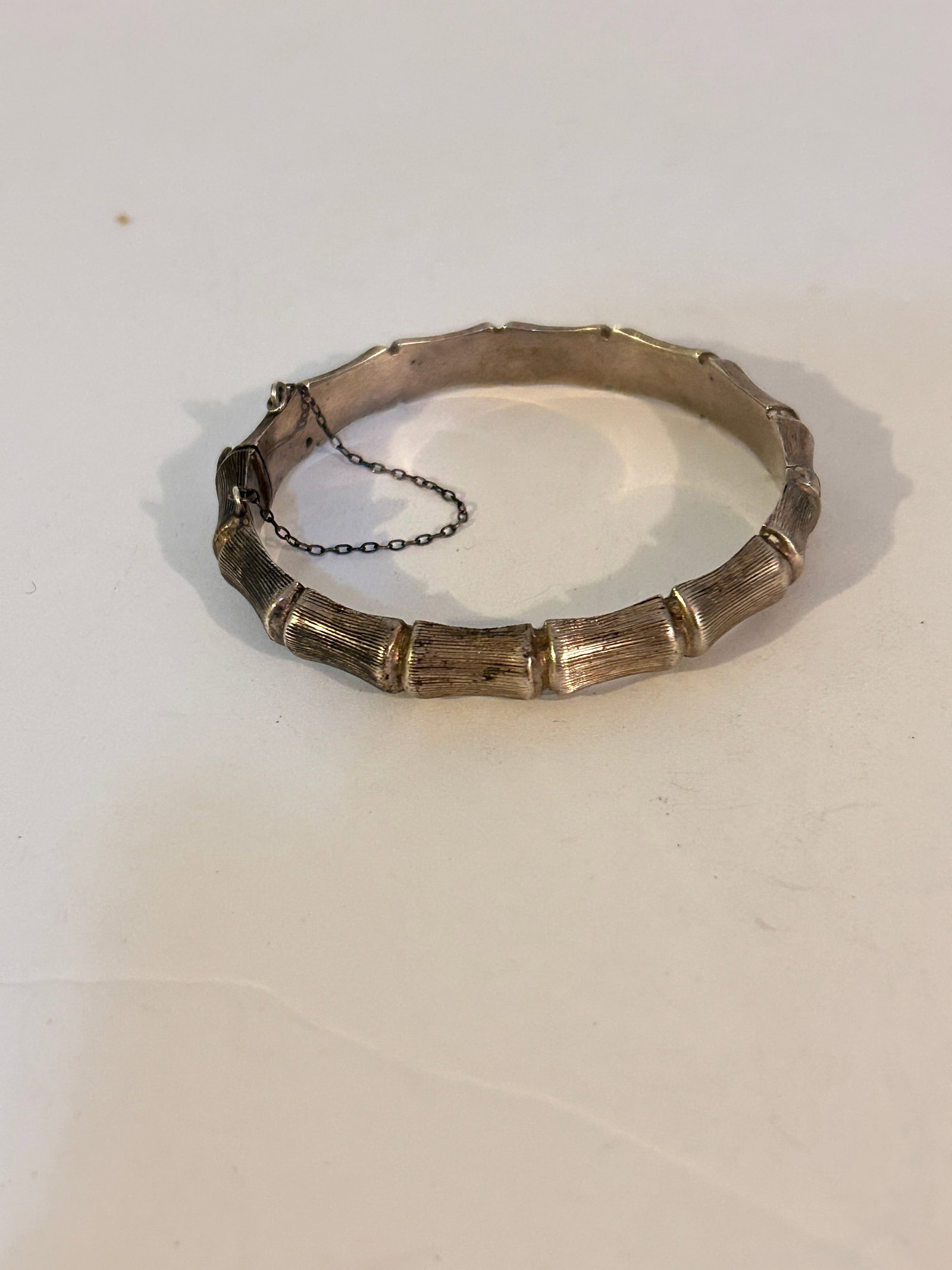 Vintage English CPS Sterling Silver Bamboo Bangle Bracelet 7 1/2" 14 grams (1 of 4)