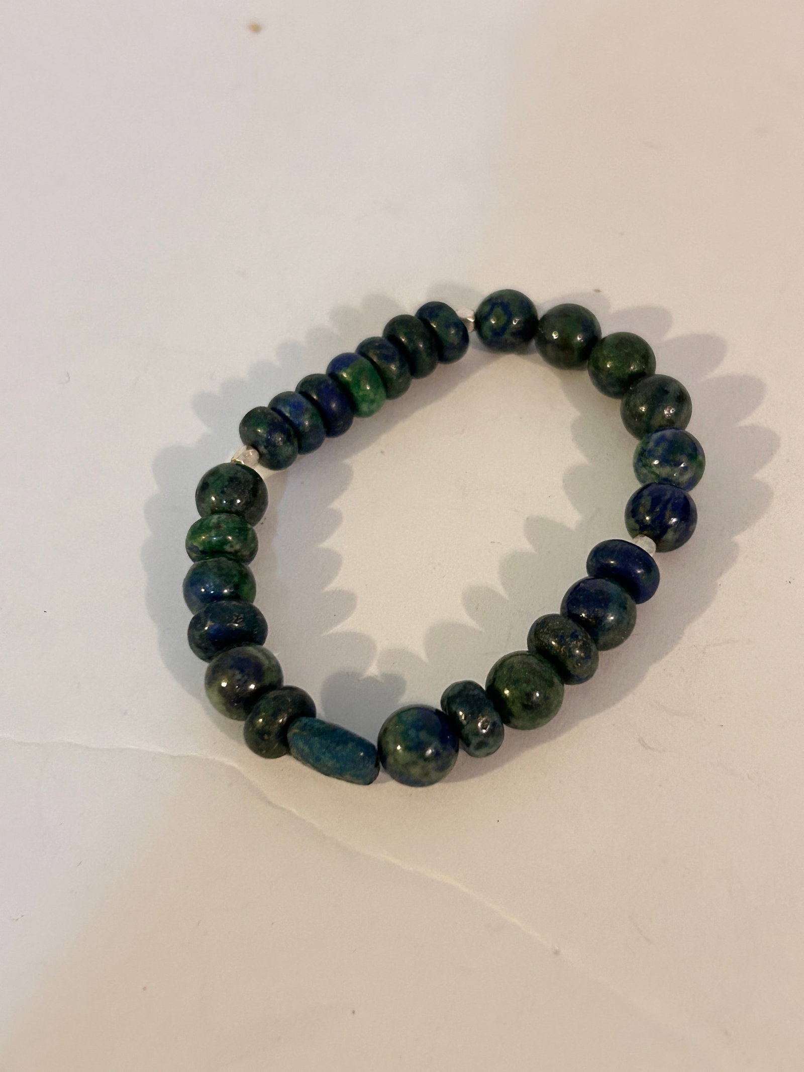 Vintage Sterling Silver Malachite bead stretch Bracelet (1 of 4)