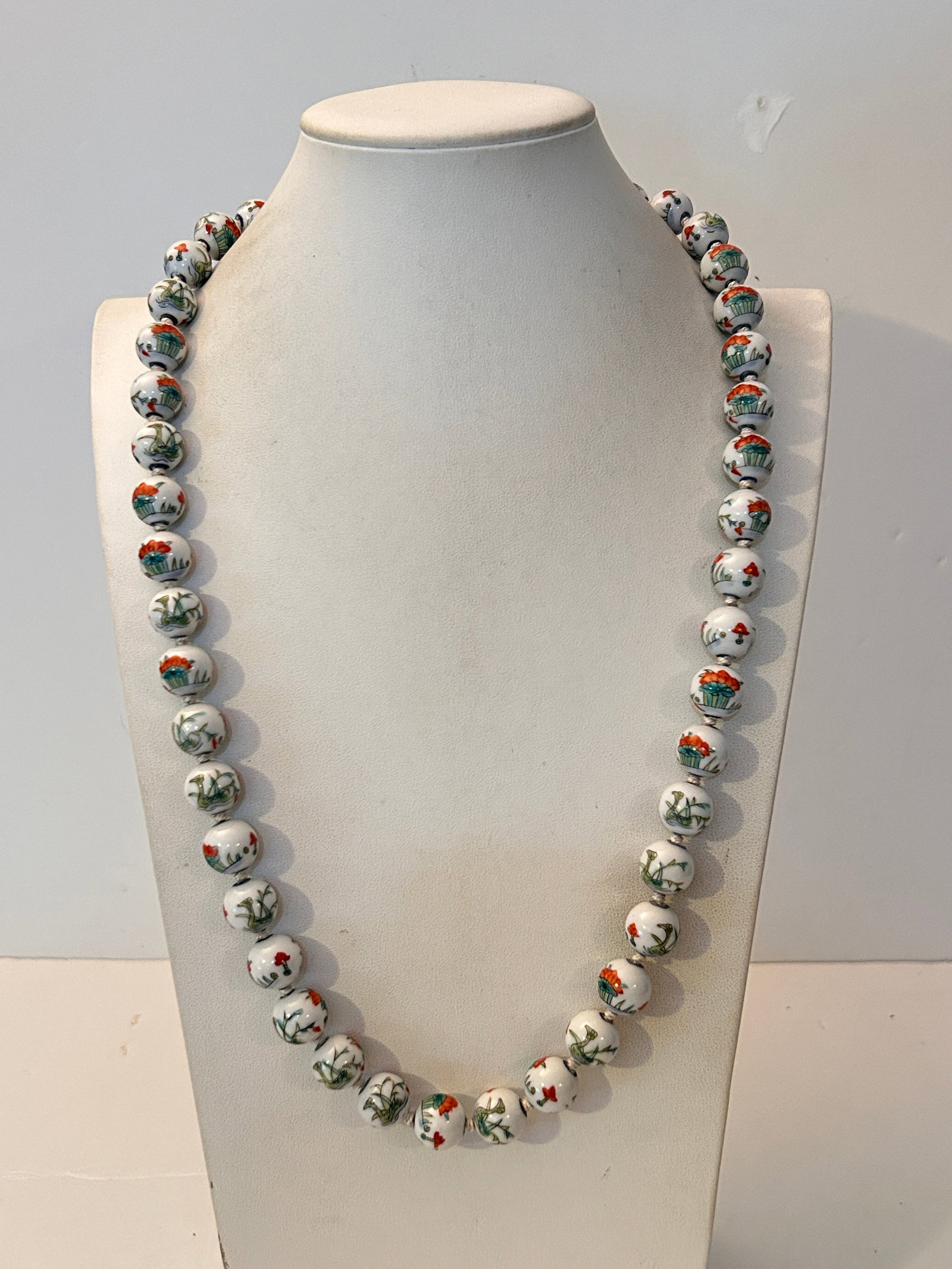 Antique Chinese Porcelain Bead Necklace 28" Exc Cond Jewelry: Antique Chinese Porcelain Bead Necklace 28" Exc Cond Jewelry Please view all photos as they are part of the description and condition of this Item, Feel free to contact me with questions or picture re