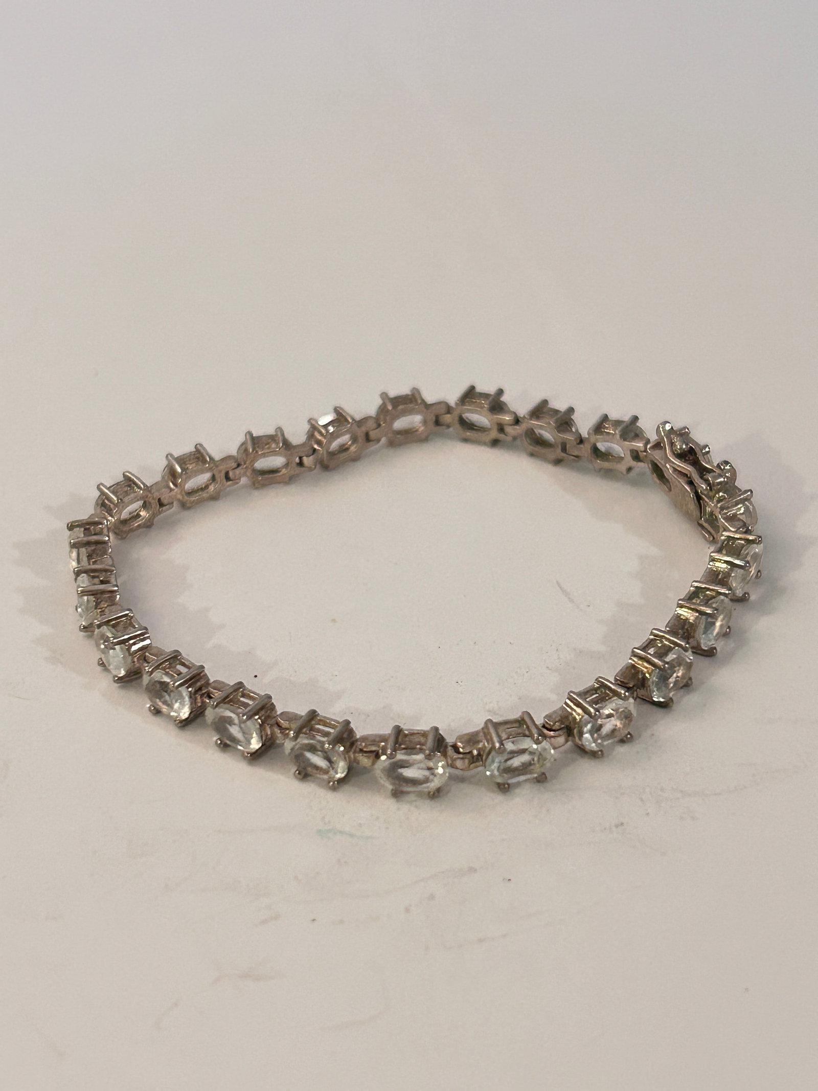 Sterling 925 Silver Tested White Sapphire Bracelet 8" (1 of 4)