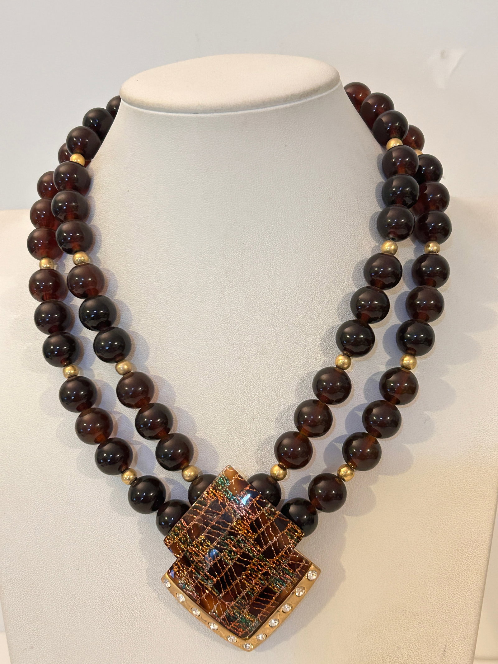 Vintage Double Strand bead pendant Necklace Sz 18" (1 of 5)