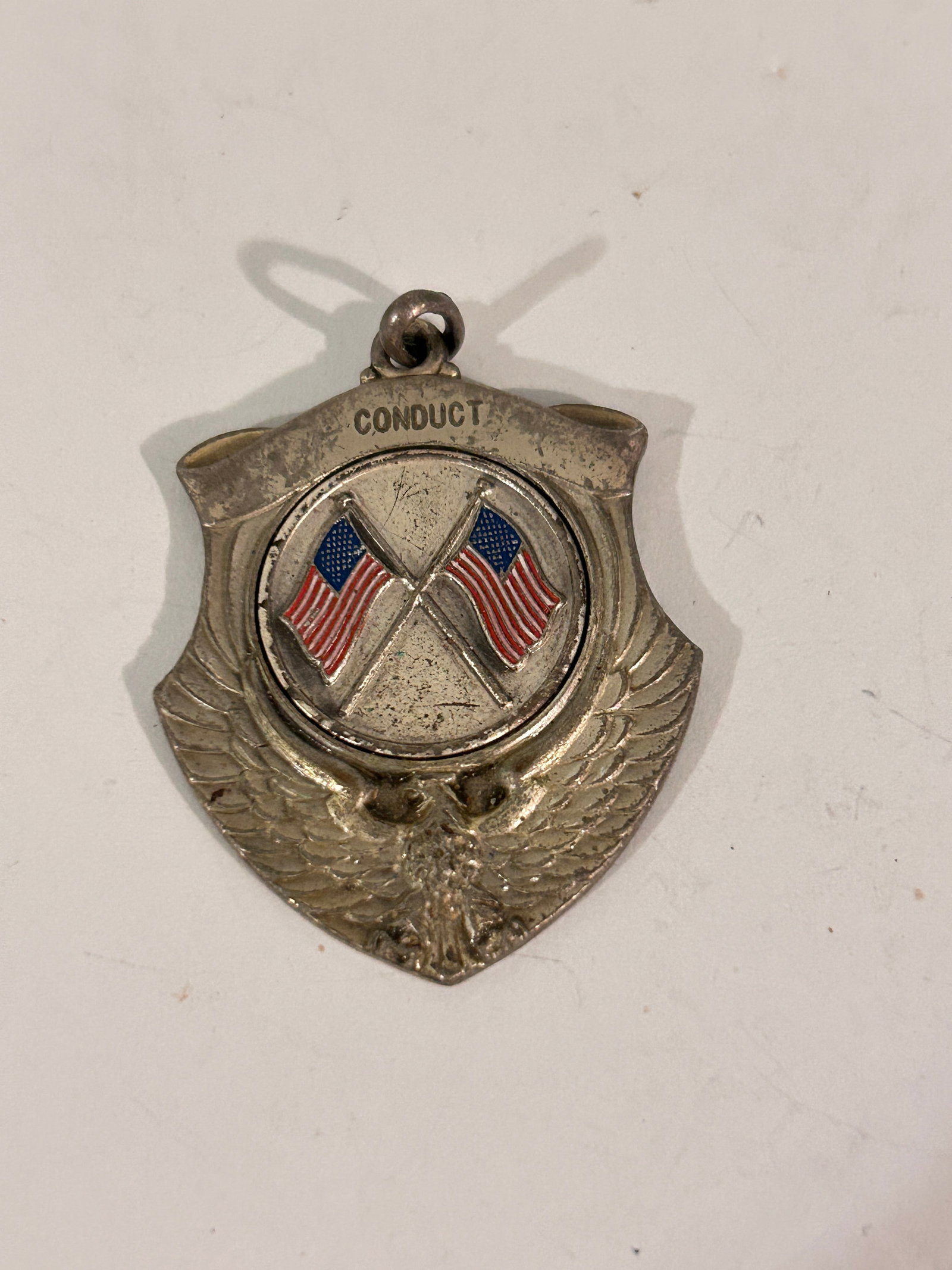Vintage Old Conduct Eagle and Flags Pendant 2" (1 of 5)
