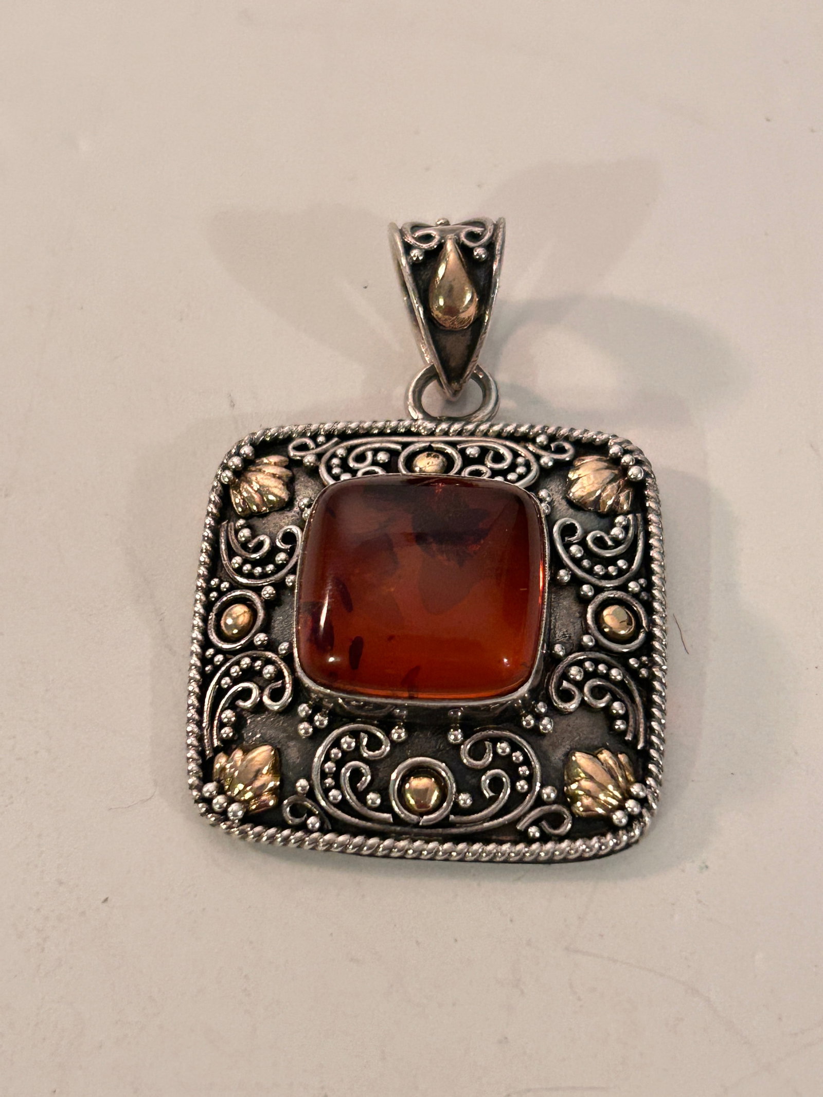 BA Suarti Bali Designer Sterling &18k Gold Amber Stone Large Pendant 15 grams (1 of 5)