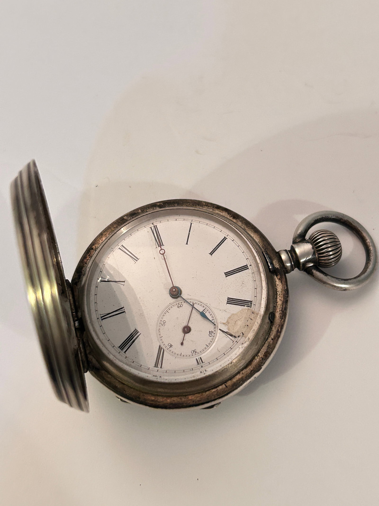 Vintage Sterling Silver Pocket Watch BY LOCLE 1890 D. Richard inscription 135 Grams works on & off (1 of 9)