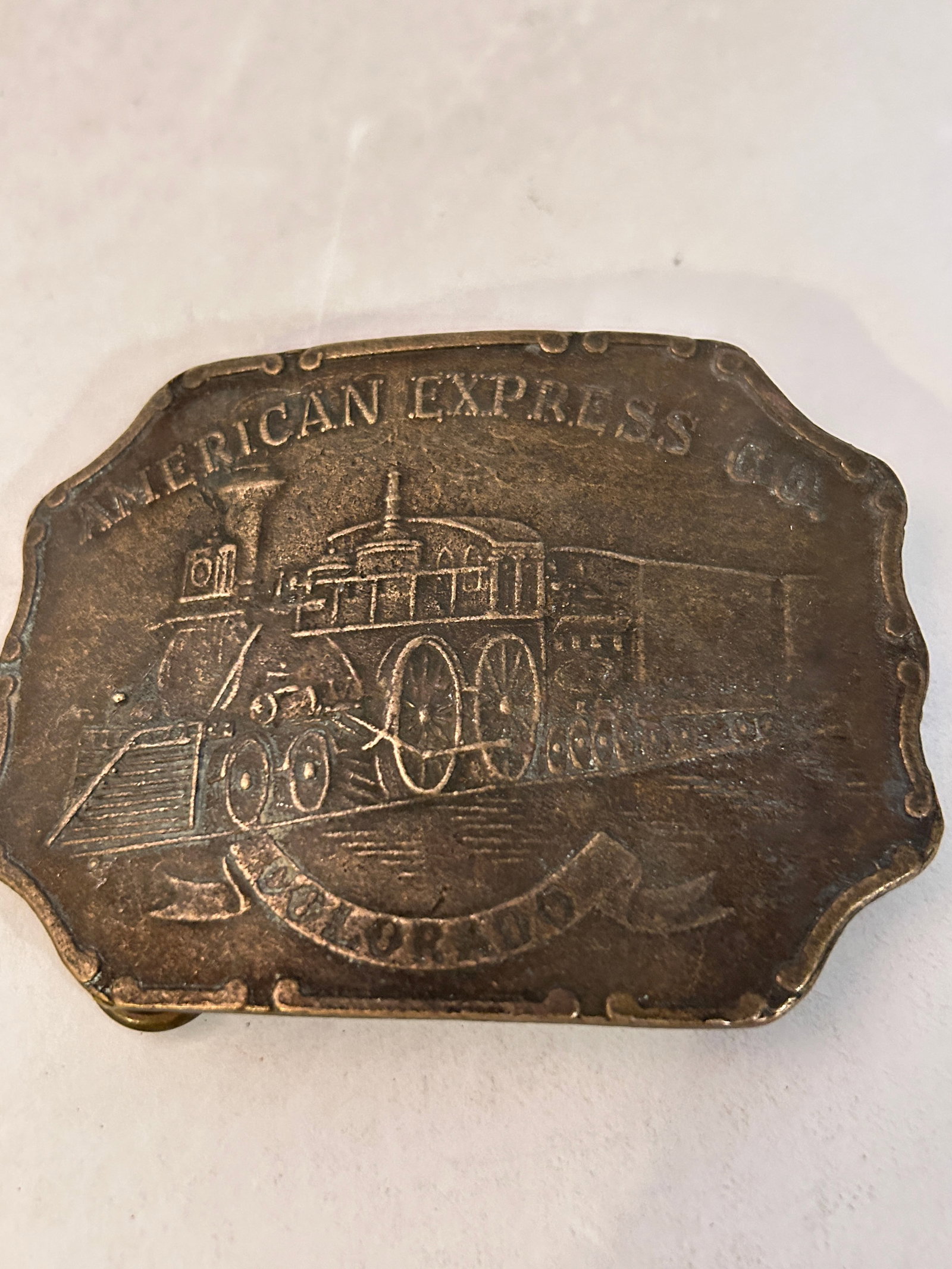 Vintage Tiffany Studio American Express Co Belt Buckle Large Brass Colorado Steam Engine Train (1 of 4)