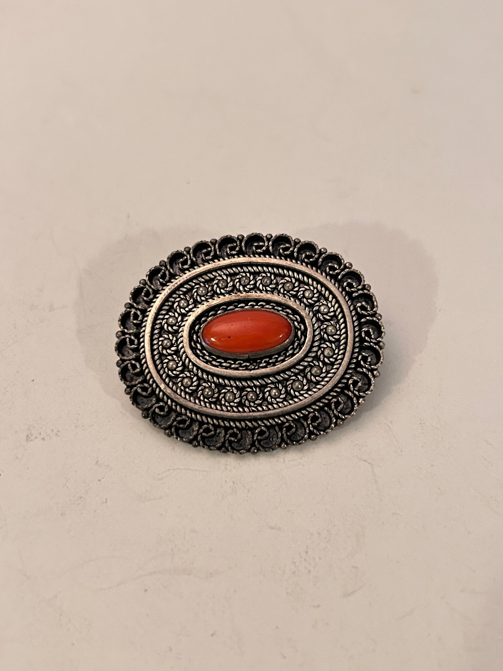 Vtg silver 800 sterling coral brooch Red Coral Filigree Brooch Israel: Vtg silver 800 sterling coral brooch Red Coral Filigree Brooch Israel Please view all photos as they are part of the description and condition of this Item, Feel free to contact me with questions or p