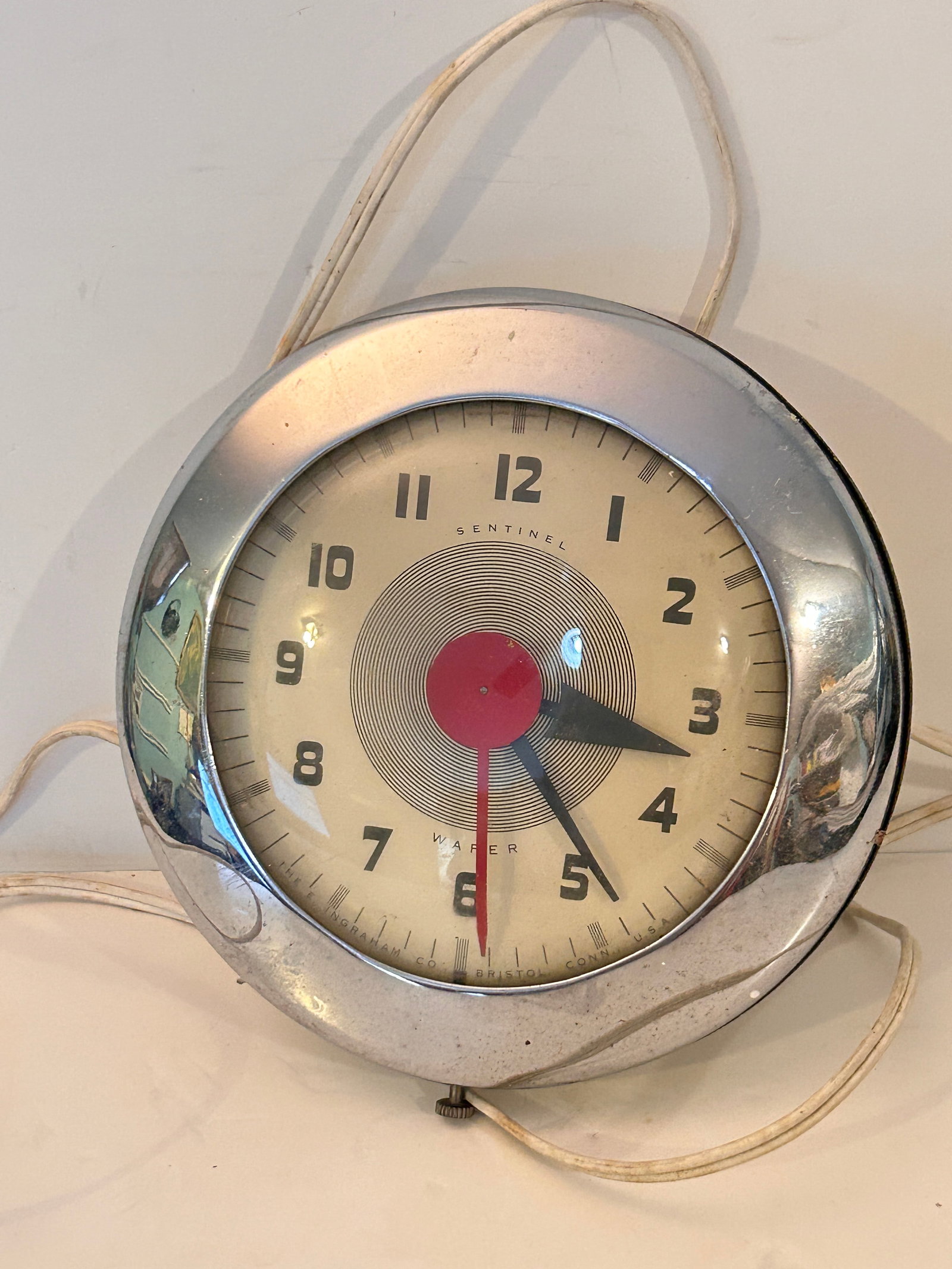 Antique Sentinel Wafer Chrome Electric Clock Model SK174 Art Deco E. Ingraham Co Needs new plug (1 of 5)