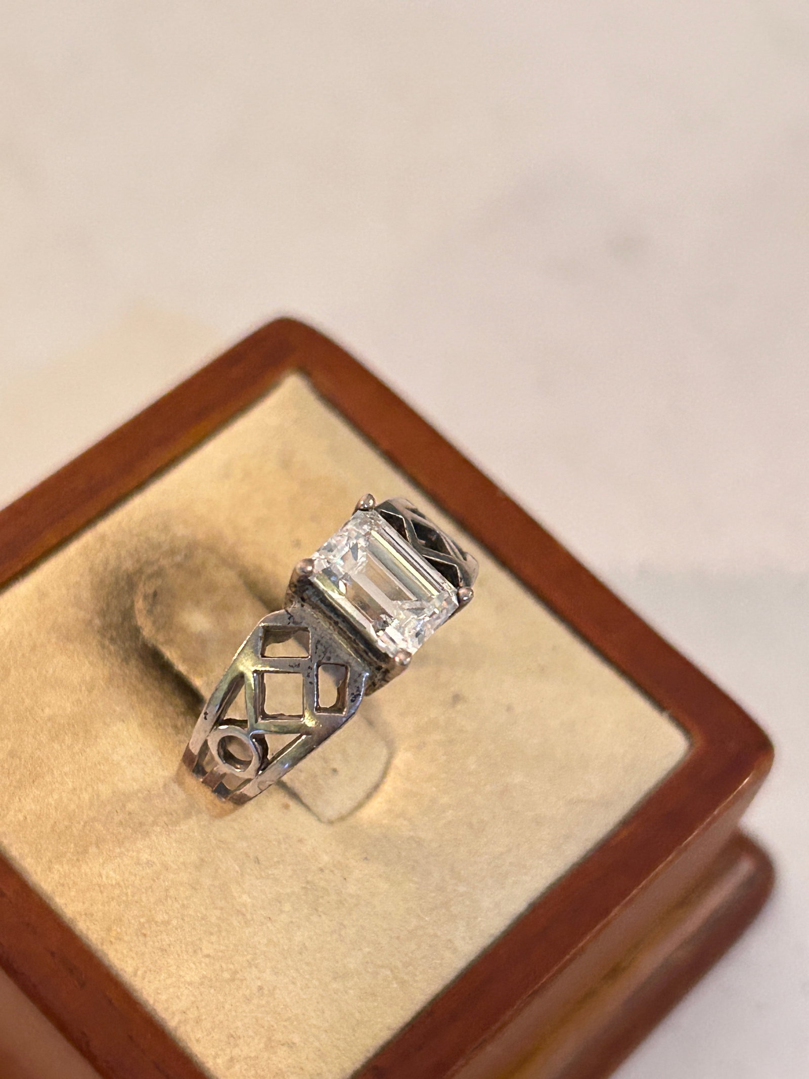 Vintage Sterling Silver 925 DQ Diamonique Emerald Cut CZ Ring Sz 10 (1 of 5)