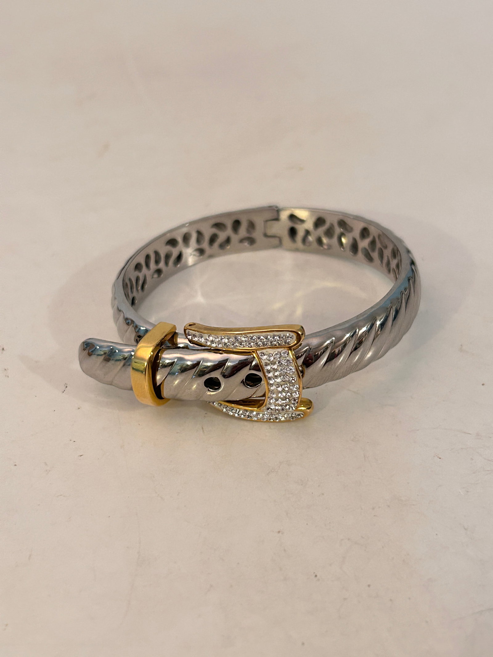Vintage Silver and Gold tone Cubic Zirconia Buckle Bracelet 7" (1 of 3)