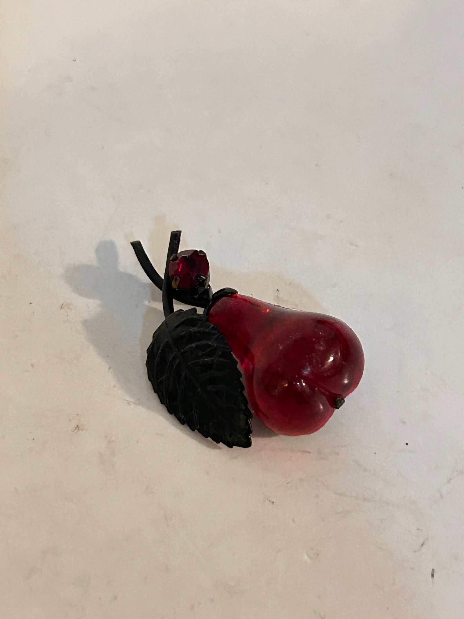 Vintage Austrian Glass Pear Fruit Brooch Pin Made in Austria: Vintage Austrian Glass Pear Fruit Brooch Pin Made in AustriaPlease view all photos as they are part of the description and condition of this Item, Feel free to contact me with questions or picture req
