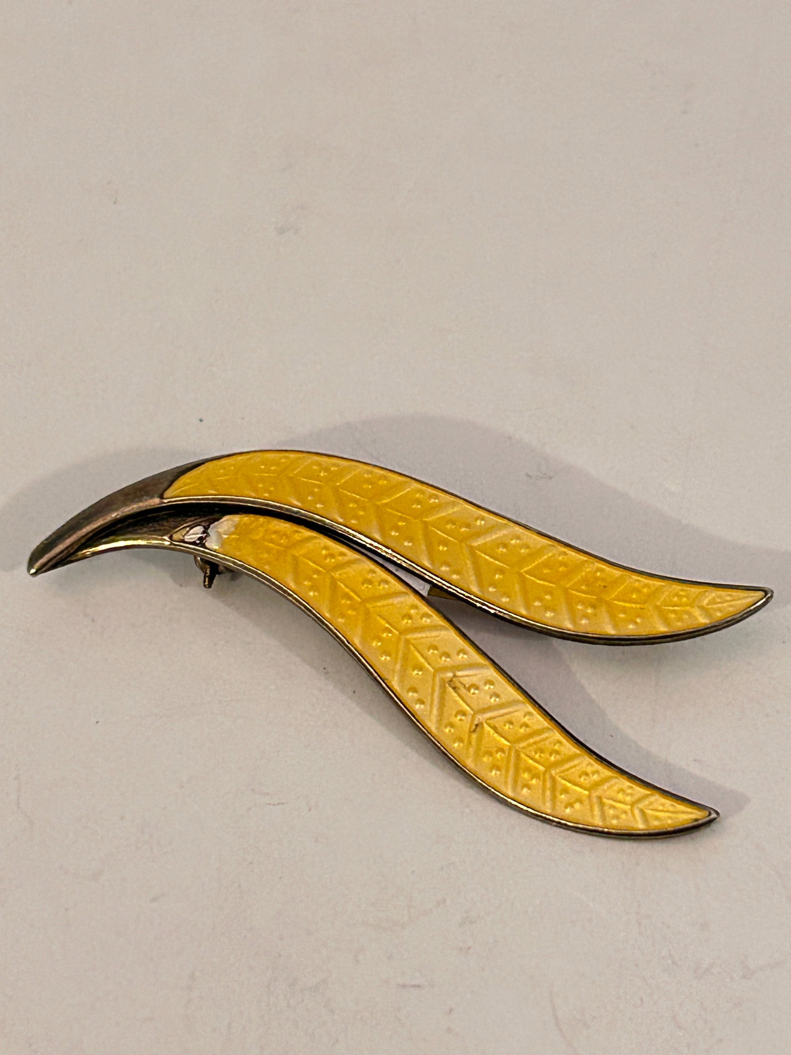 Leaf Brooch Yellow Enamel Sterling Silver Aksel Holmsen Norway missing a small pc right corner (1 of 6)