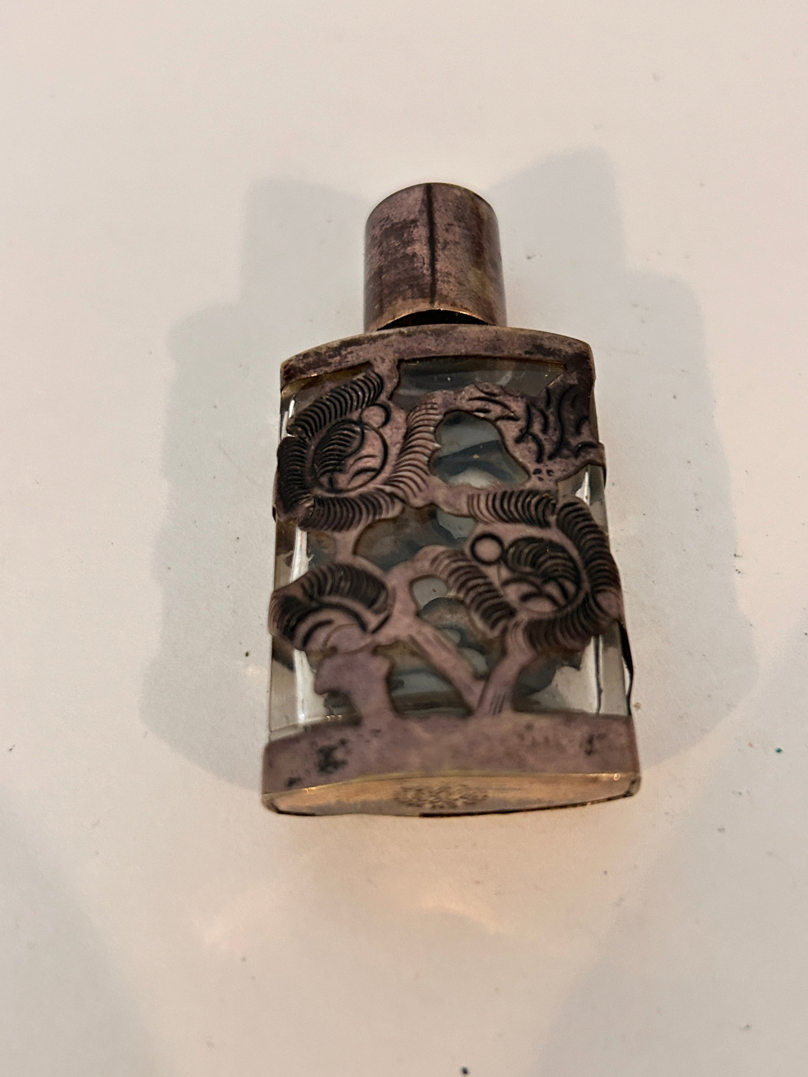 LHM Mexico Sterling Silver Overlay Glass Perfume Bottle with 2 1/4": LHM Mexico Sterling Silver Overlay Glass Perfume Bottle with 2 1/4" Please view all photos as they are part of the description and condition of this Item, Feel free to contact me with questions or pic