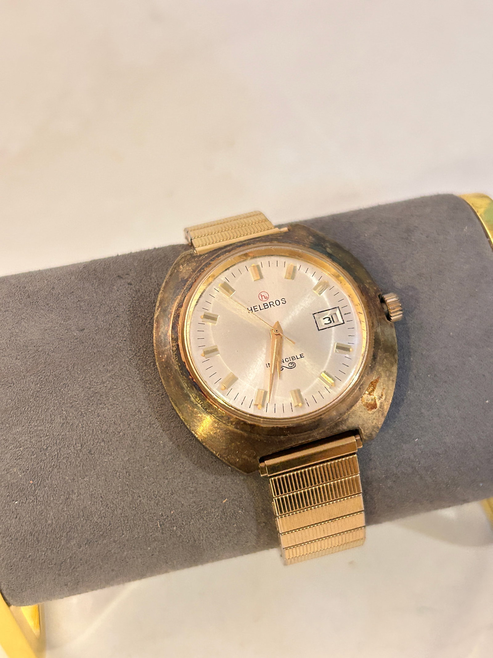 1940s Vintage Helbros Invincible Thick Stainless Mechanical Working Wrist Watch (1 of 5)