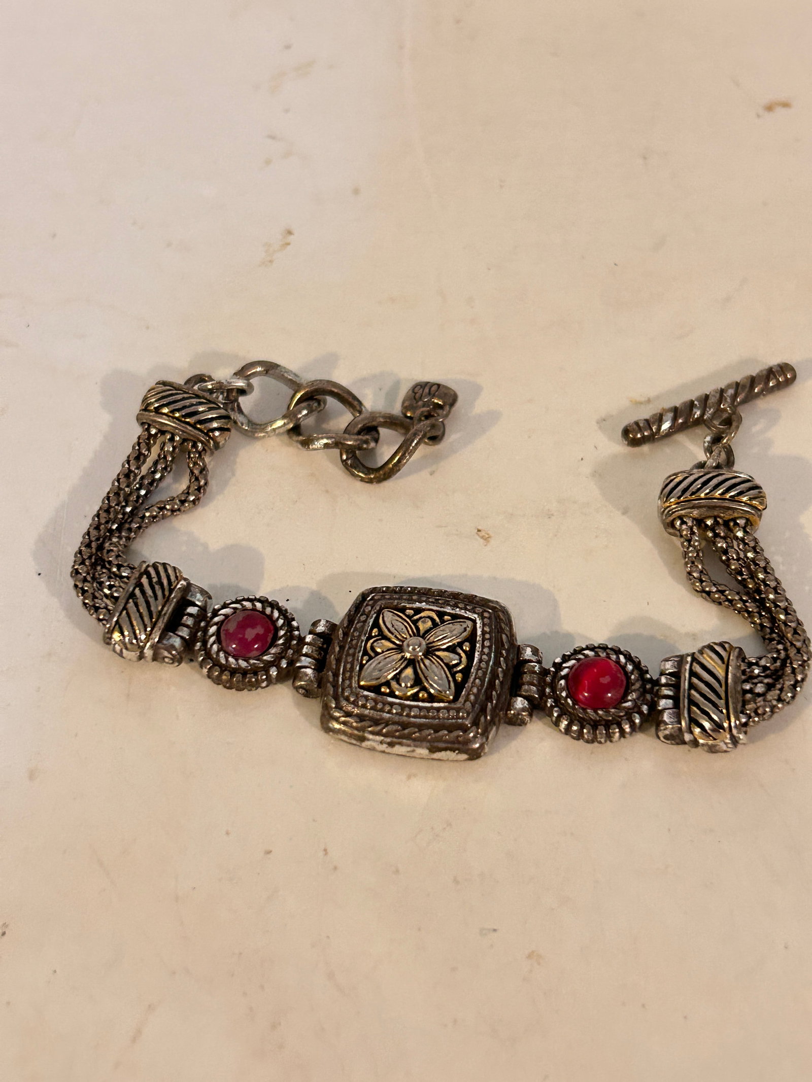 Vintage Brighton Silver Tone Multi Strand Bracelet Floral Medallion Bracelet 7 1/4" (1 of 4)