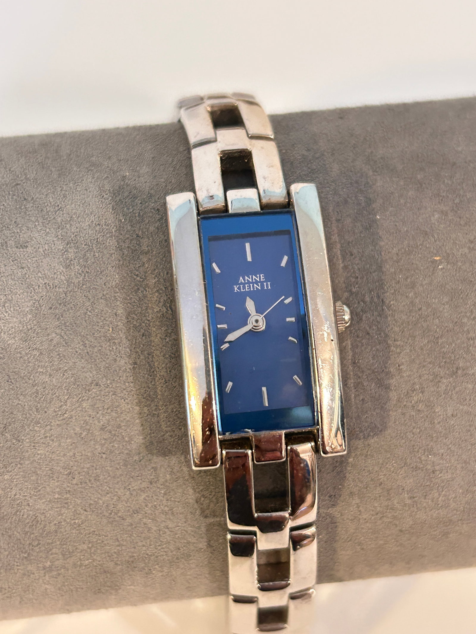 Anne Klein II Women's Silver Tone Blue Rectangular Face Watch needs bat (1 of 5)
