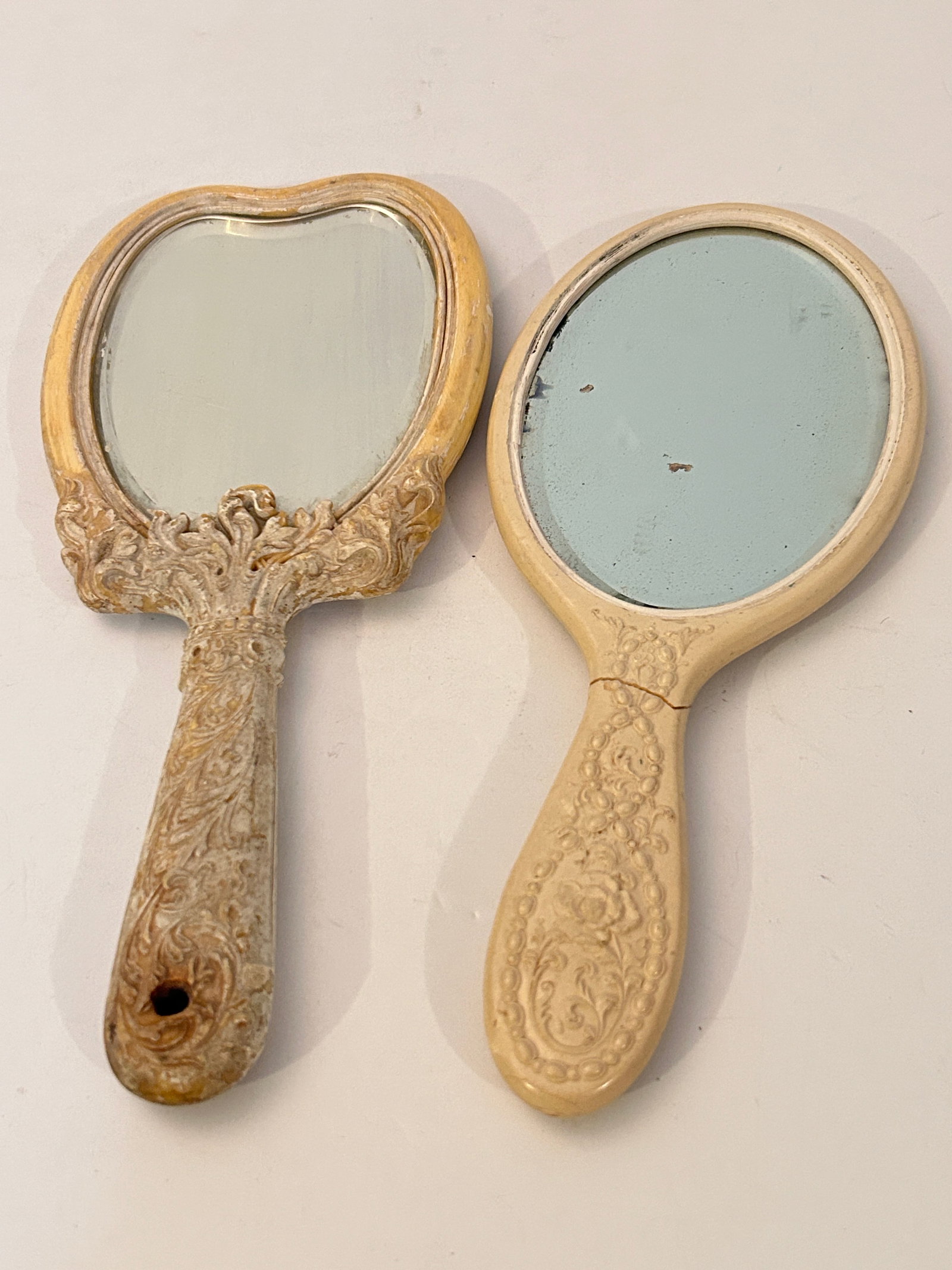 Lot of 2 Hand Held Art Nouveave Ornate Mirrors handle cracked on one (1 of 3)