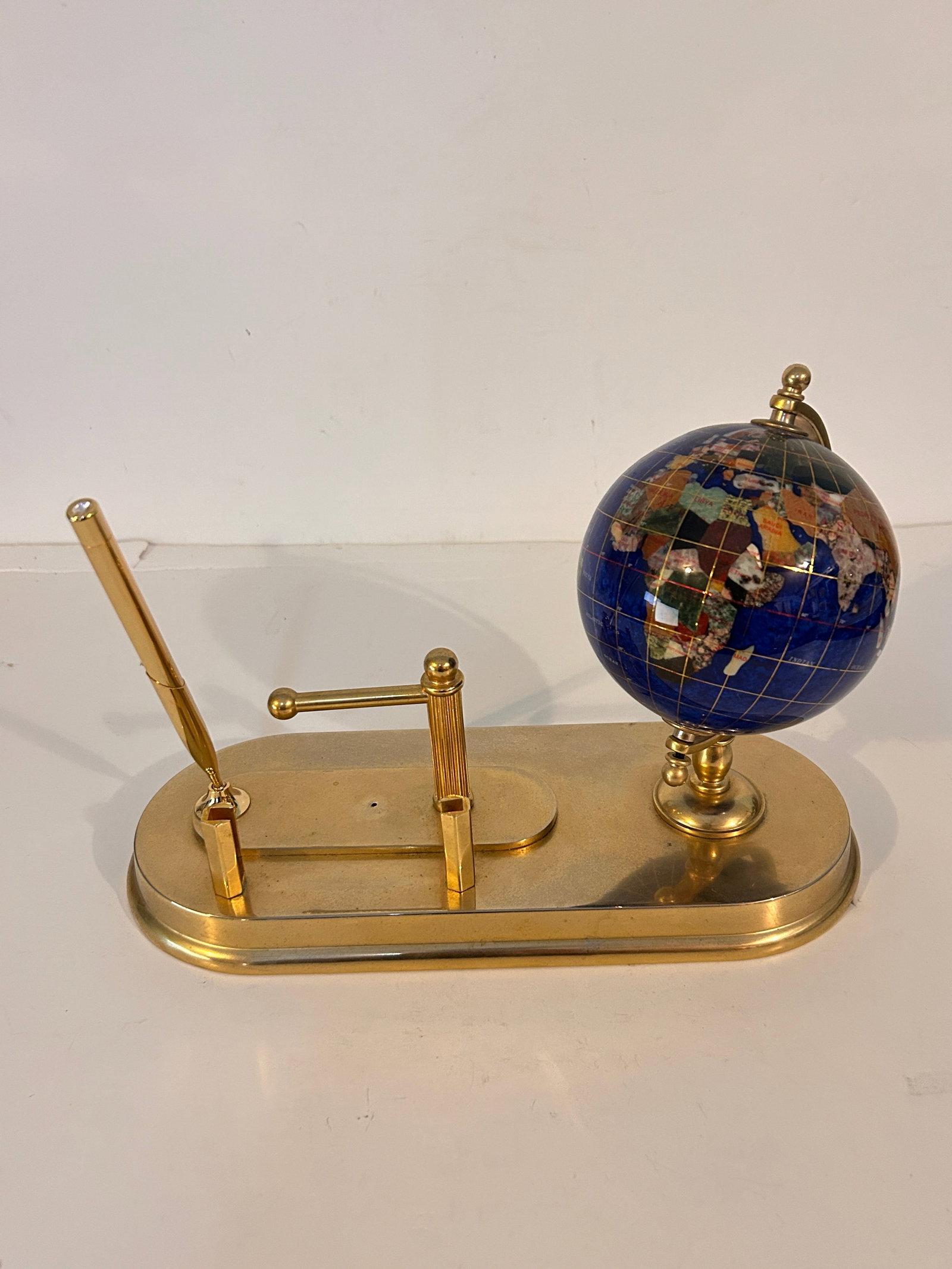 Vintage Brass semi-precious gemstone blue globe desk set (1 of 5)