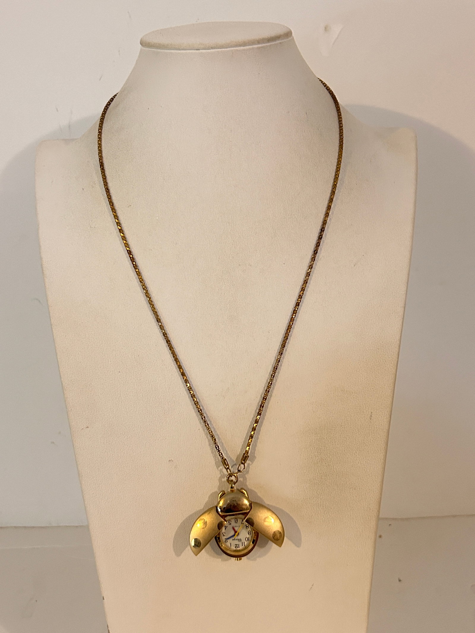 vintage-style ladybug beetle pocket watch necklace pendant needs bat 21" (1 of 6)