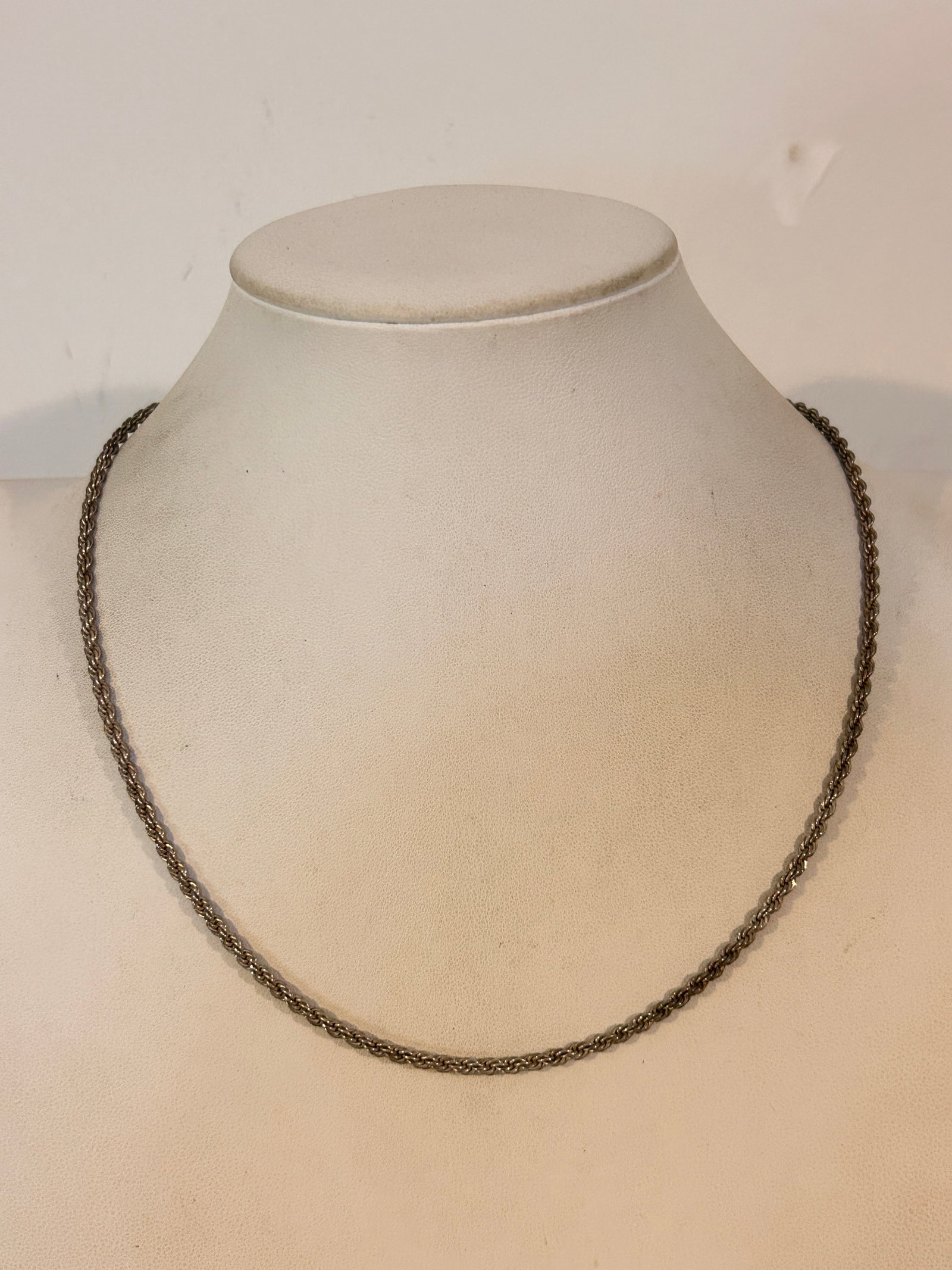 vintage sterling silver rope chain necklace 19": vintage sterling silver rope chain necklace 19" Please view all photos as they are part of the description and condition of this Item, Feel free to contact me with questions or picture requests! Used 