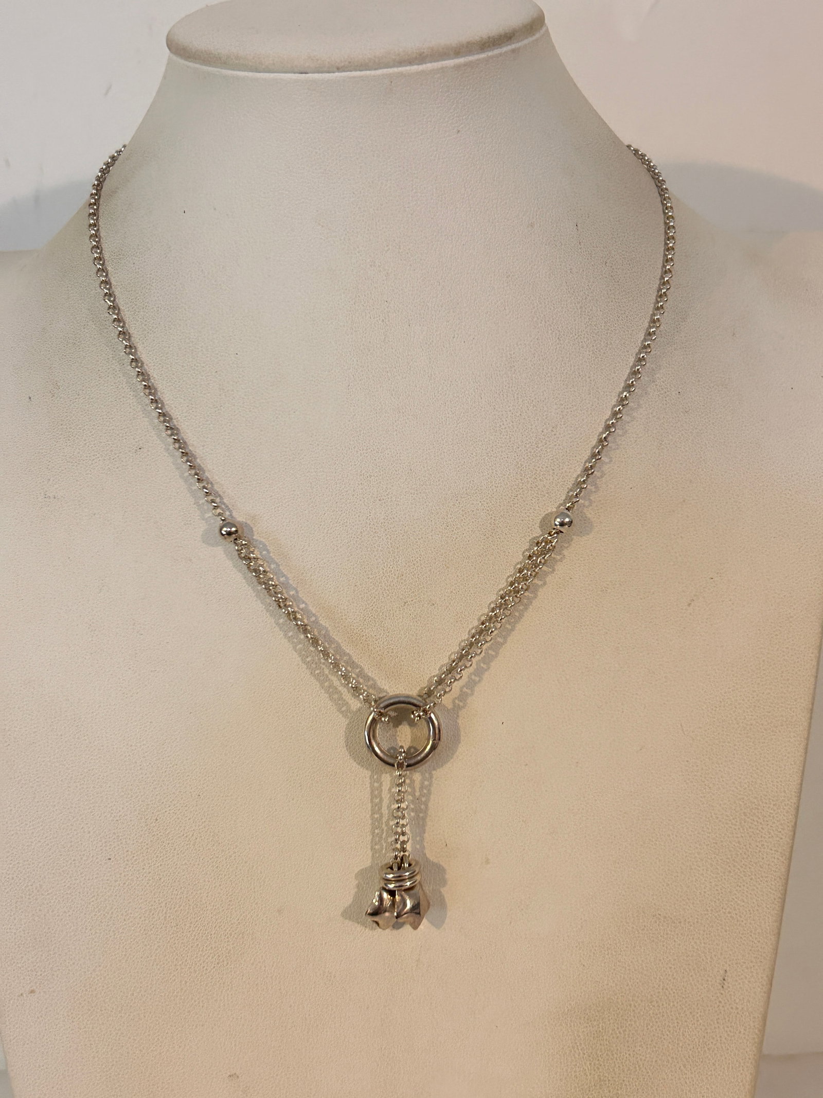Sterling silver necklace Pendant T-bar style 17": Sterling silver necklace Pendant T-bar style 17" Please view all photos as they are part of the description and condition of this Item, Feel free to contact me with questions or picture requests! Used