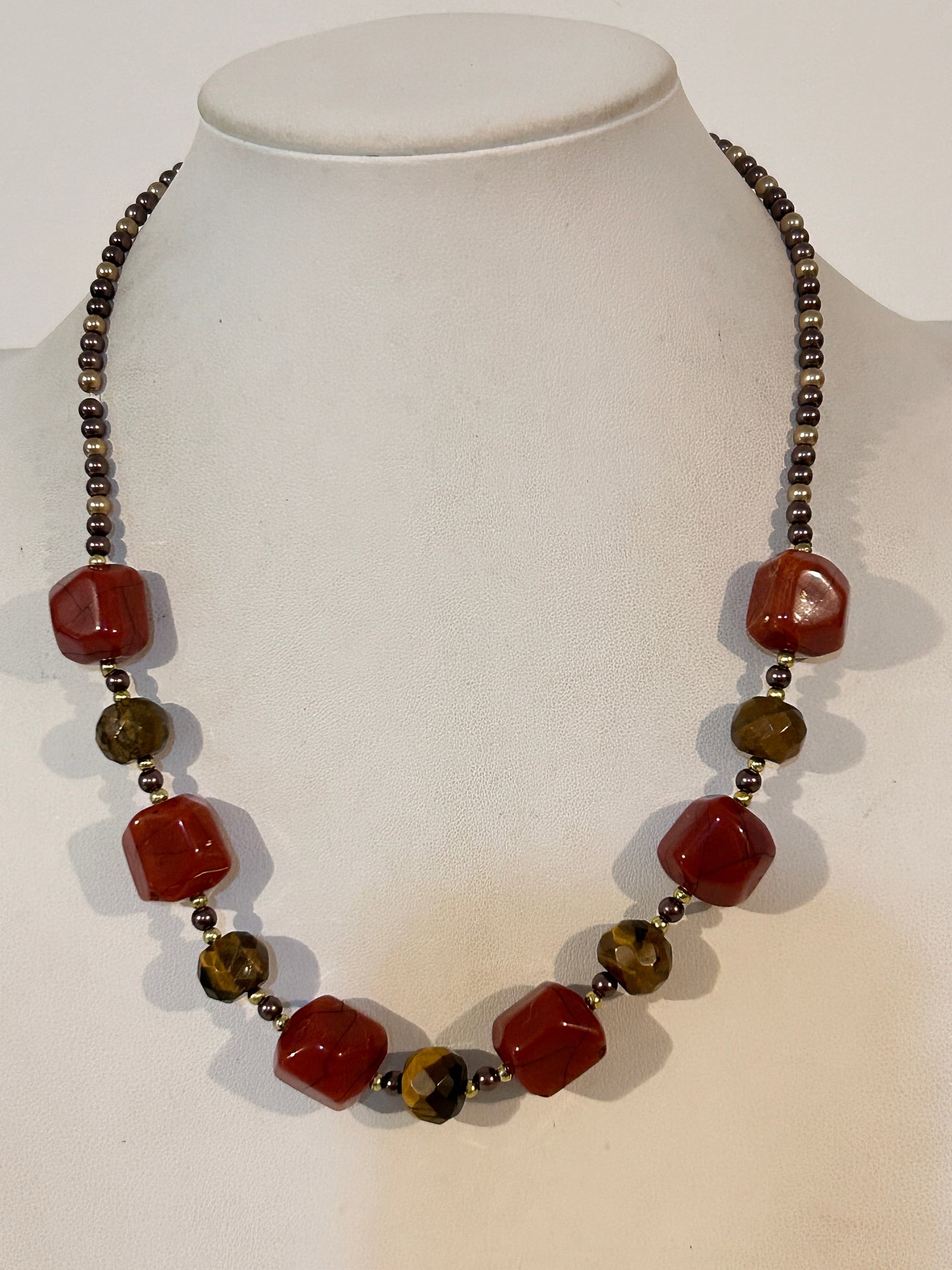 Vintage Jasper Tigers Eye bead Necklace sz 18" extender added (1 of 4)