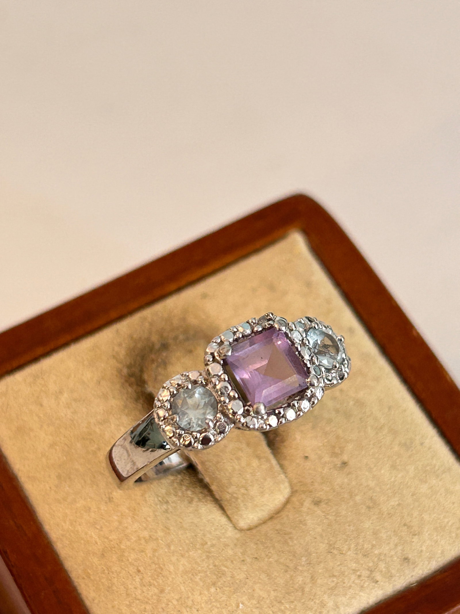 Vintage Sterling Signed 925 RSE Amethyst Aquamarine Triple Gemstone Band Ring Sz 10 (1 of 6)