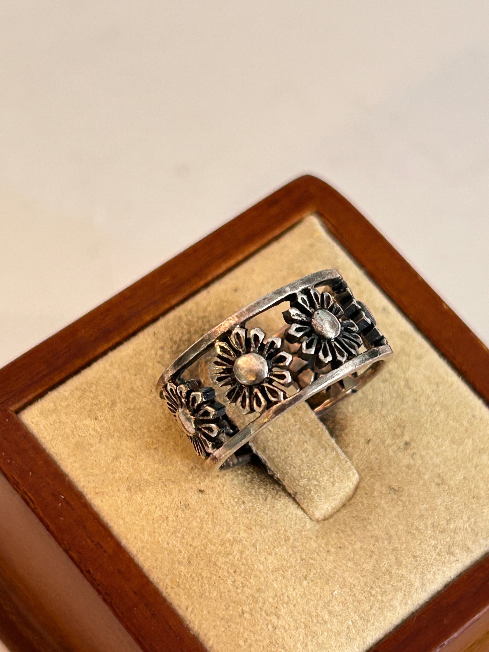 Sterling Silver Flower Ring Band Sunflower Open Work Negative Space Sz 8: Sterling Silver Flower Ring Band Sunflower Open Work Negative Space Sz 8 Please view all photos as they are part of the description and condition of this Item, Feel free to contact me with questions o