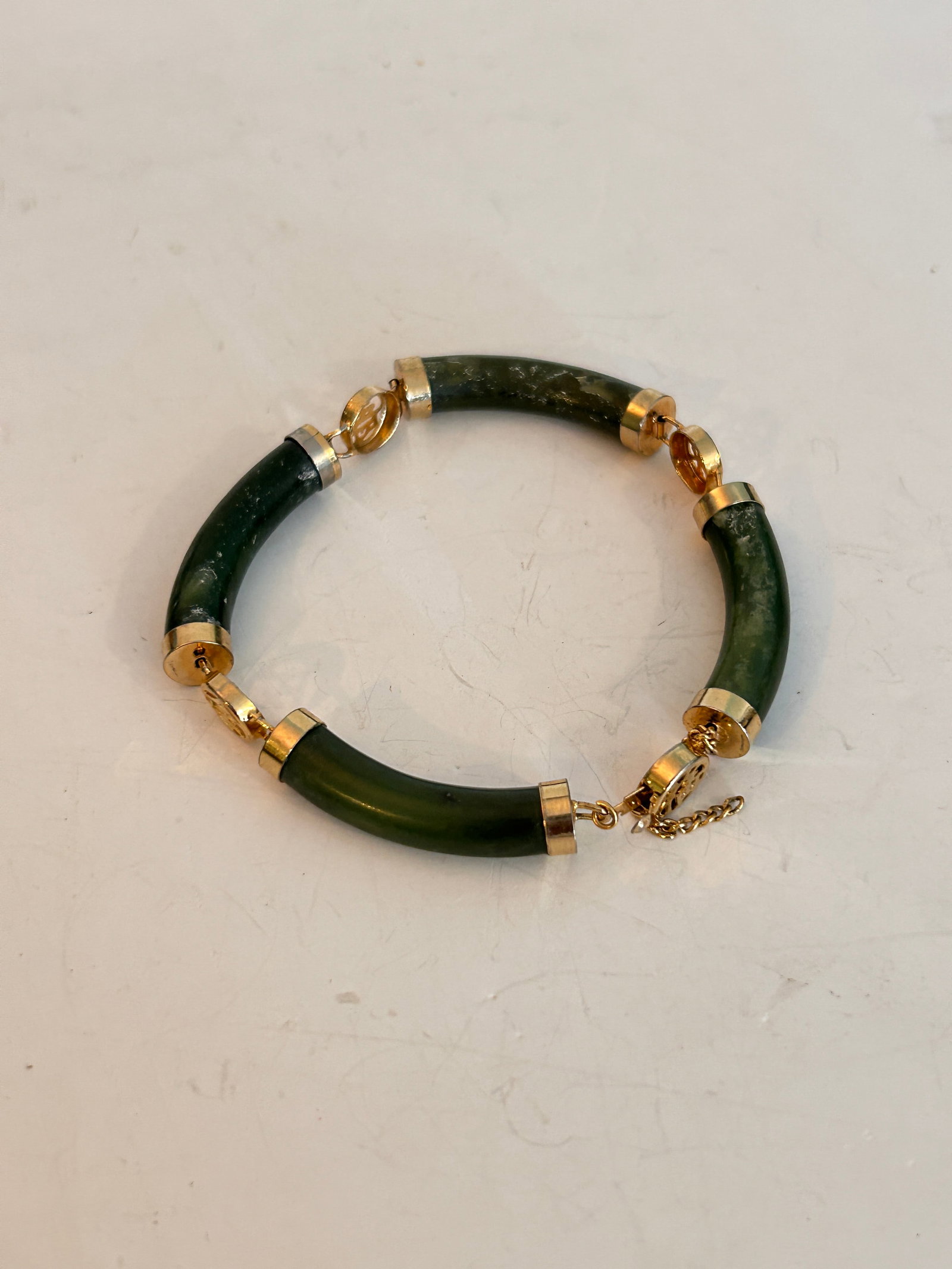 Vintage Chinese bracelet features dark green Stone (1 of 4)