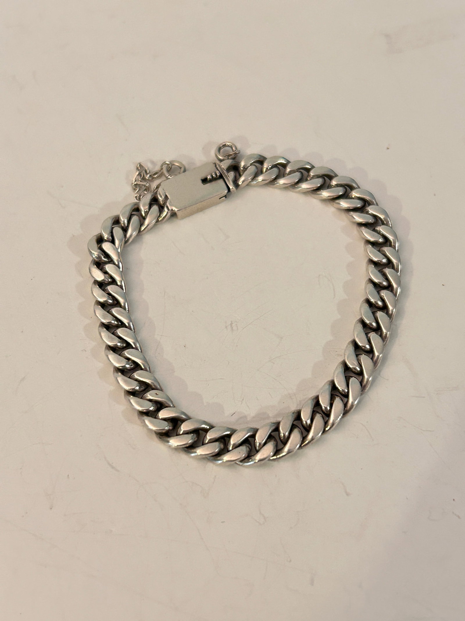 Vintage Mexican 925 Sterling Silver Curb Chain Bracelet 32 GRAMS (1 of 4)