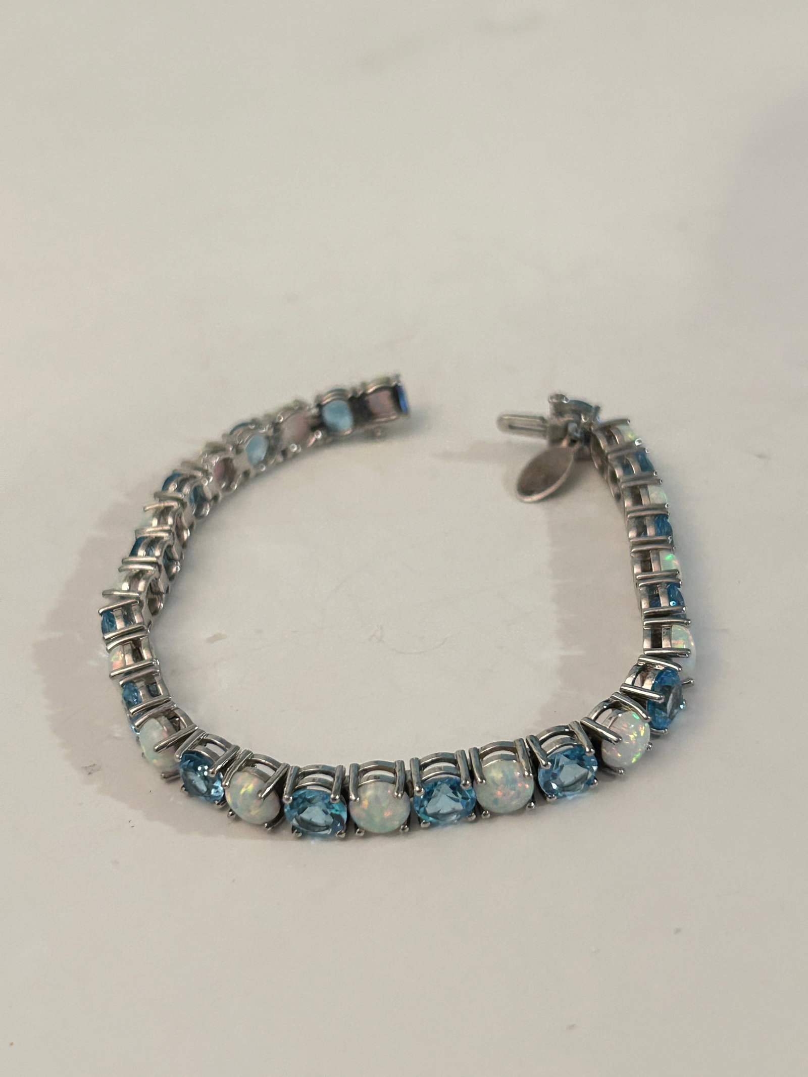 EMA Vintage 925 Blue Sapphire Opal twist style Tennis Bracelet Sterling Silver 7 1/4" 19 GRAMS (1 of 6)