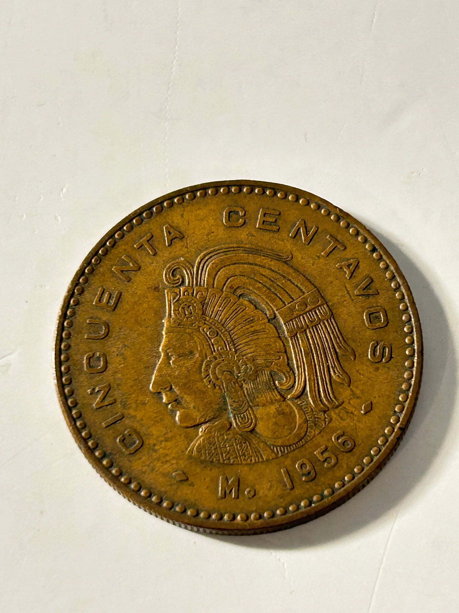 Vintage 1956 Mexican 50 centavos coin made of bronze (1 of 2)