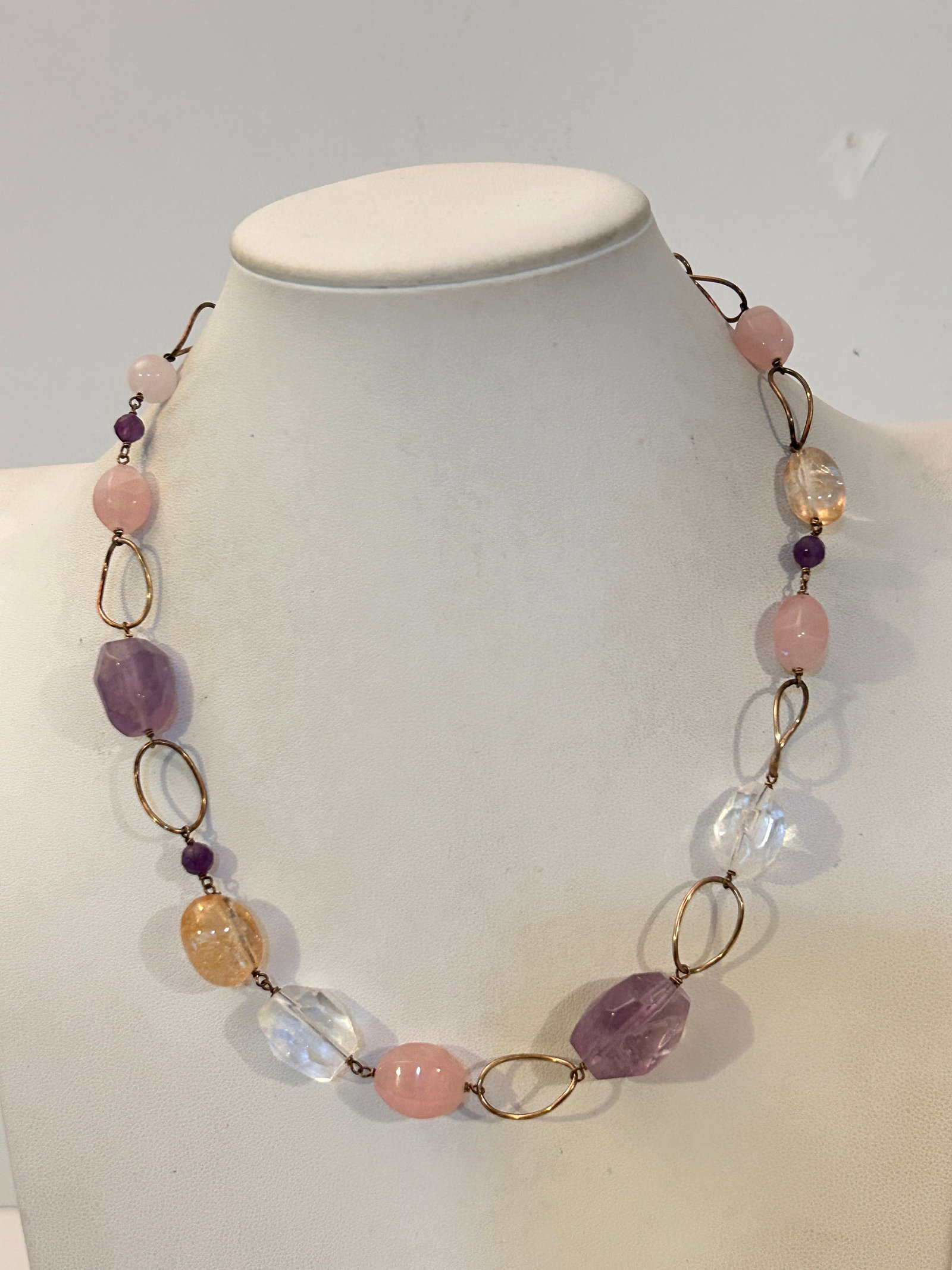 Vintage Sterling Silver Amethyst Bead Necklace Sz 19" (1 of 5)