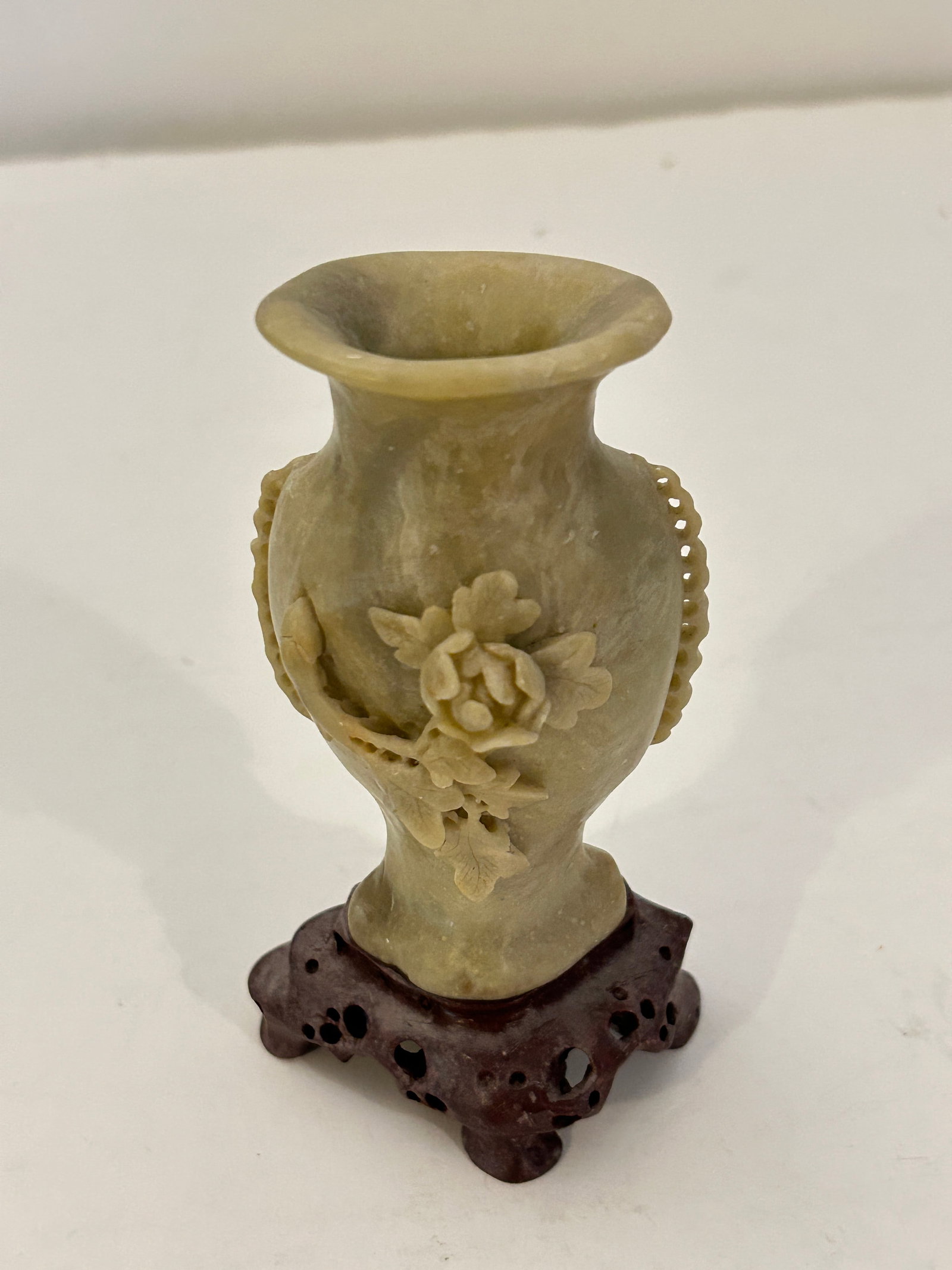 Vintage Hand-Carved Soapstone Vase with Floral Design (1 of 5)