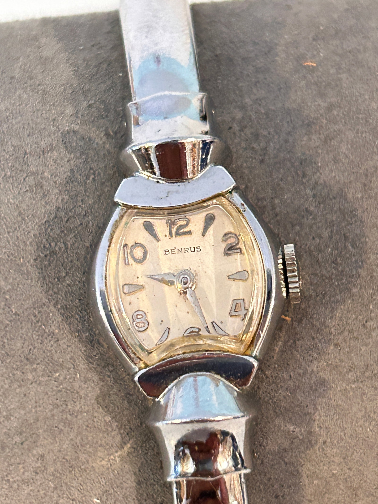 Vintage Ladies BENRUS 10k GF Mechanical Watch, Silver Tone, Swiss Made working (1 of 4)