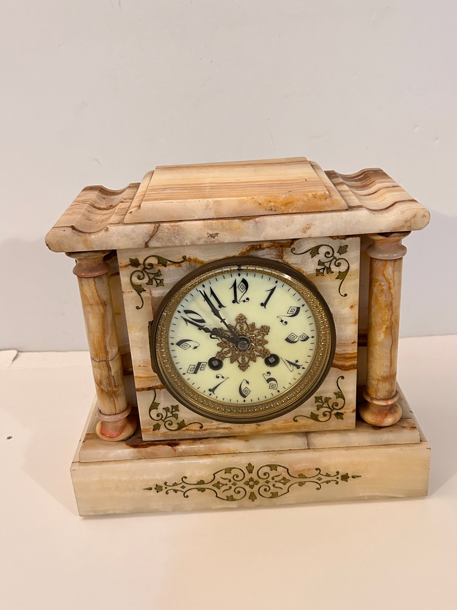 Antique French Marble Alabaster Mantle Clock needs work not working (1 of 8)