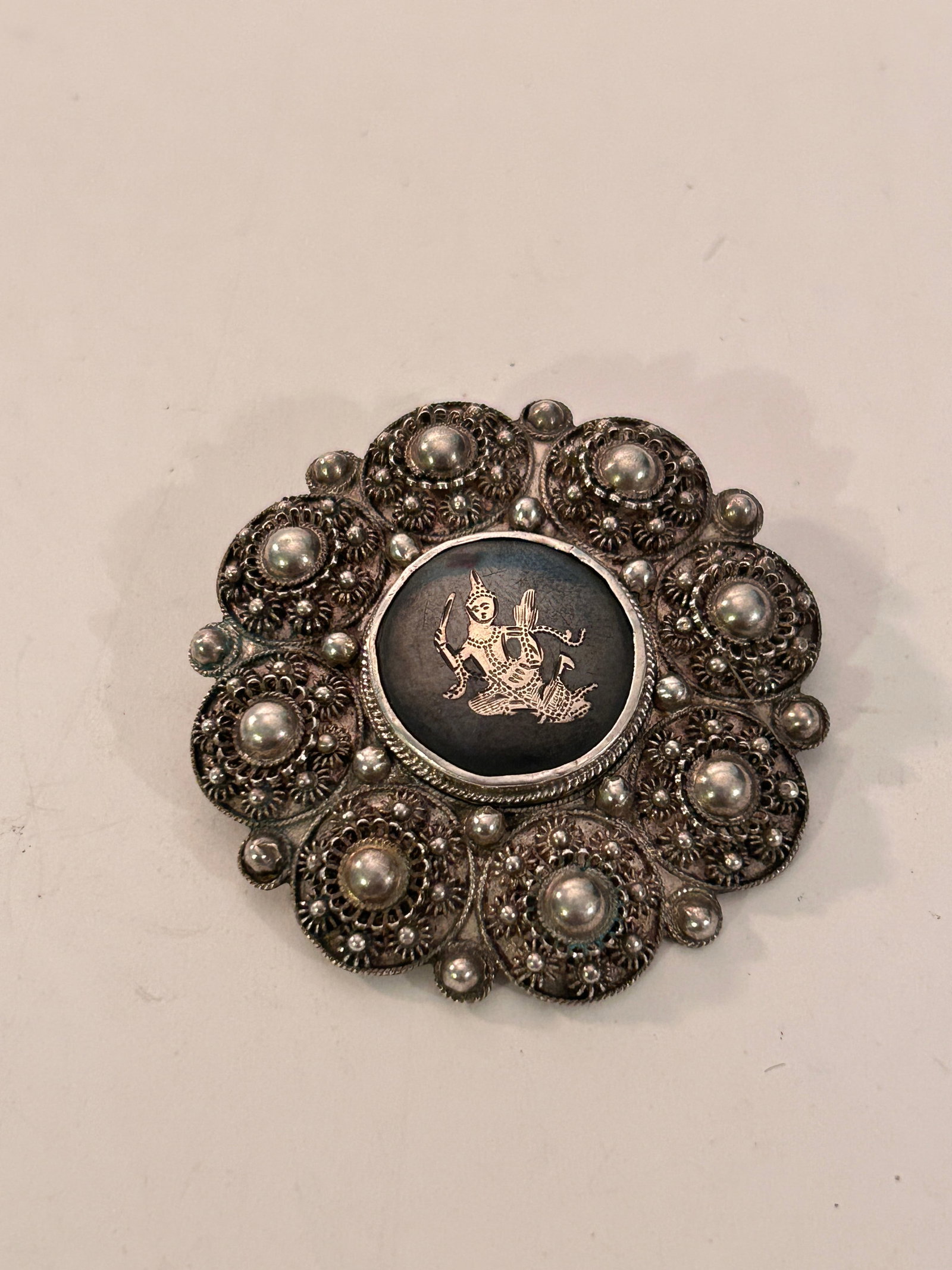 SIAM 925 Sterling Silver Vintage Niello Dancer Brooch Pin 17 grams (1 of 4)