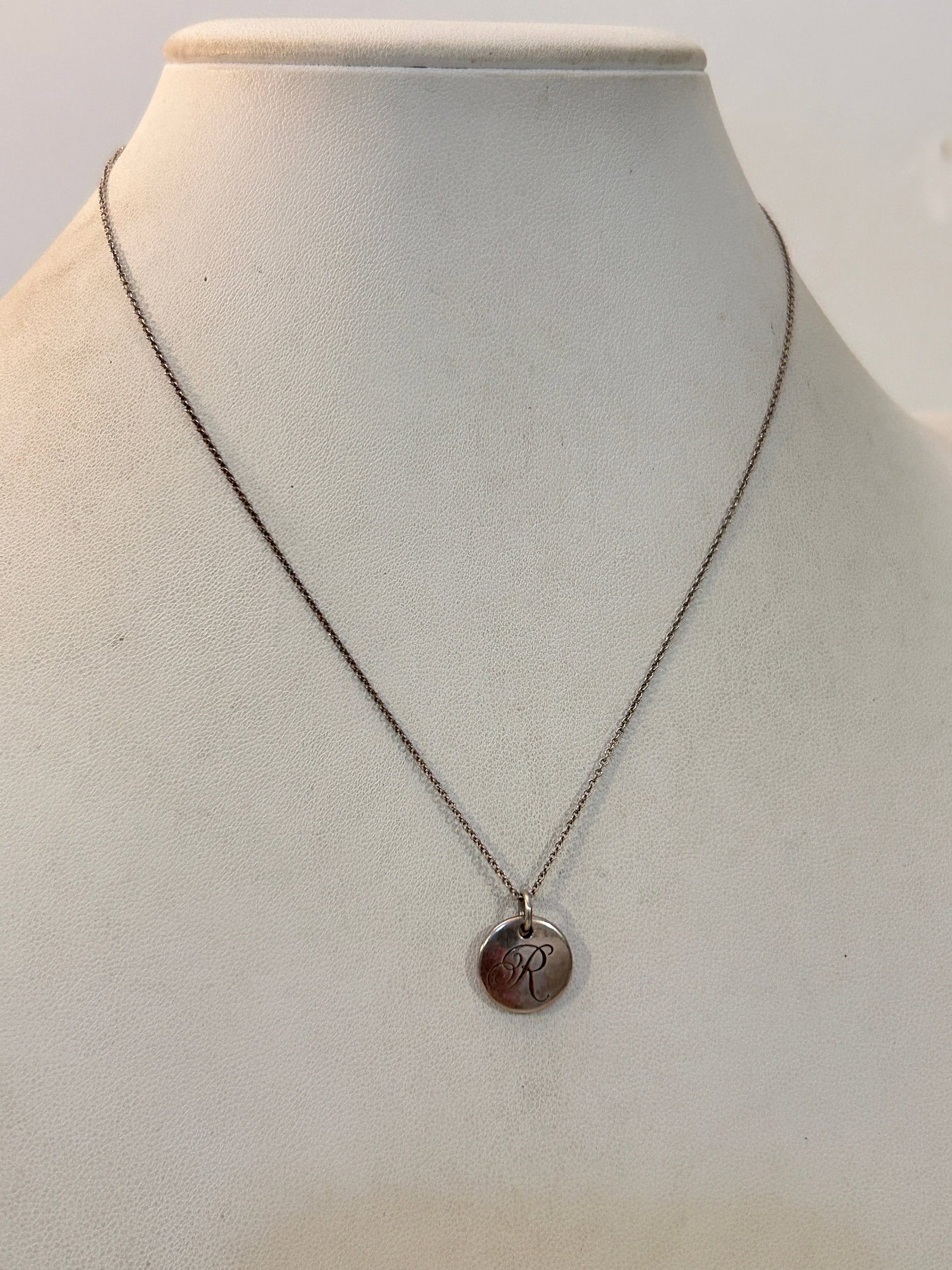Vintage Tiffany Alphabet Initial R Sterling Silver Pendant Necklace