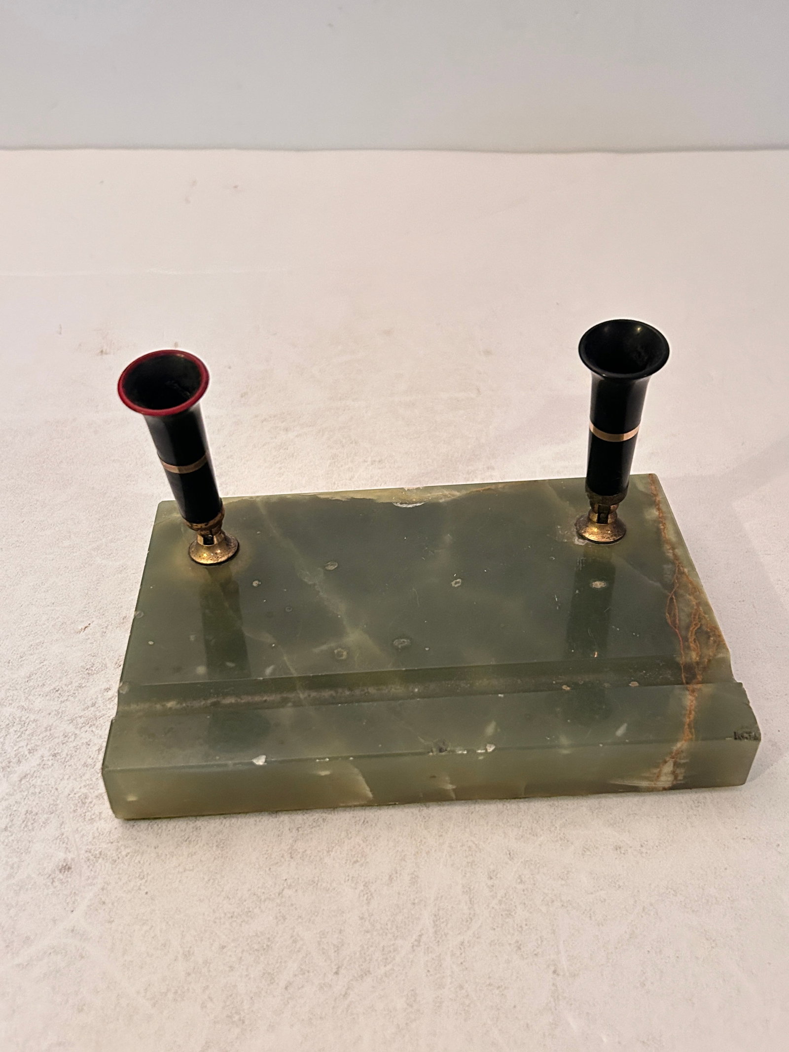Vintage 1930s Green Marble Desk Top Pen And Pencil Holder Base (1 of 5)