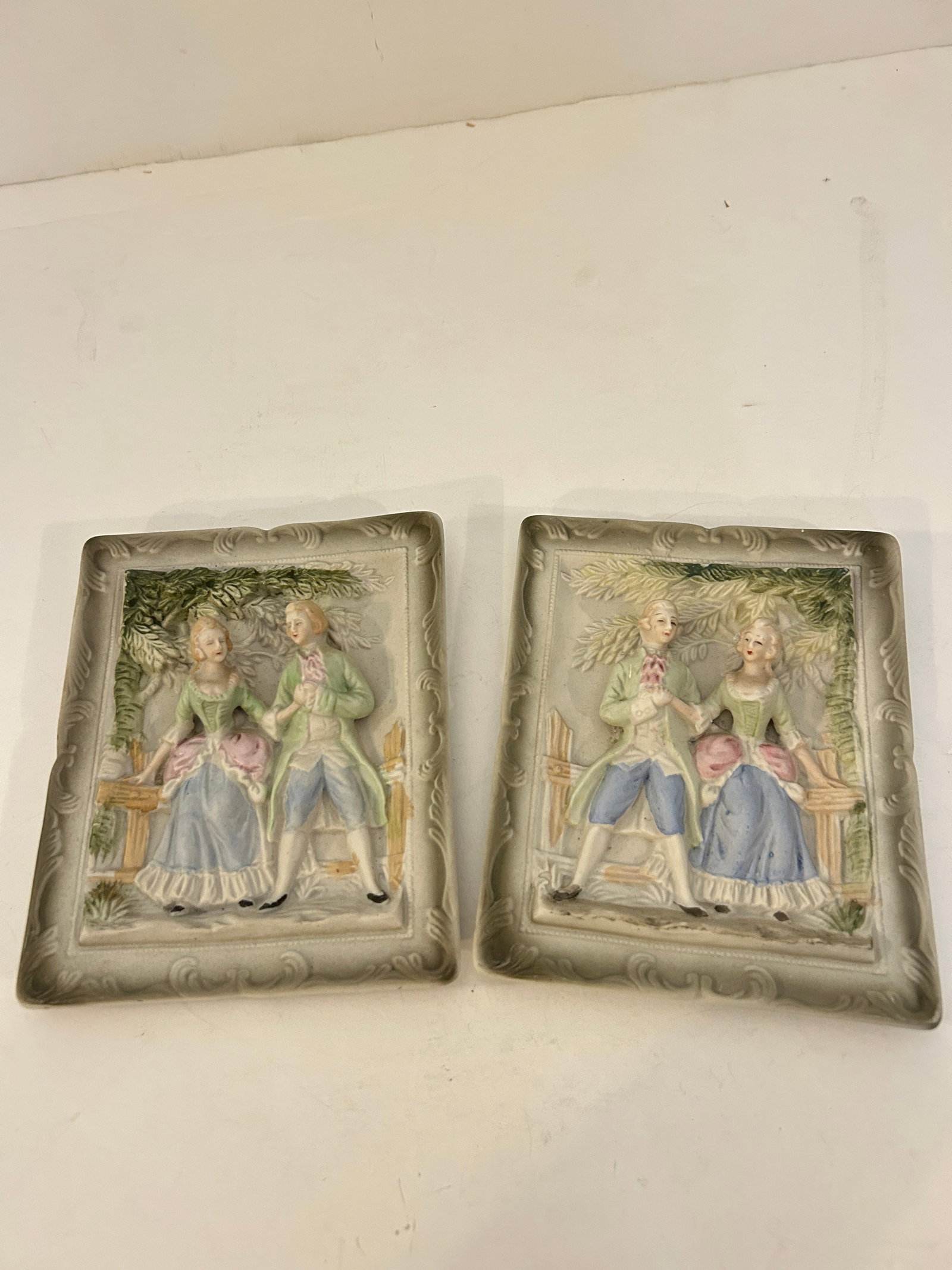 Vintage pair of Ceramic Bisque Hand Painted Victorian Wall Hanging pics (1 of 4)