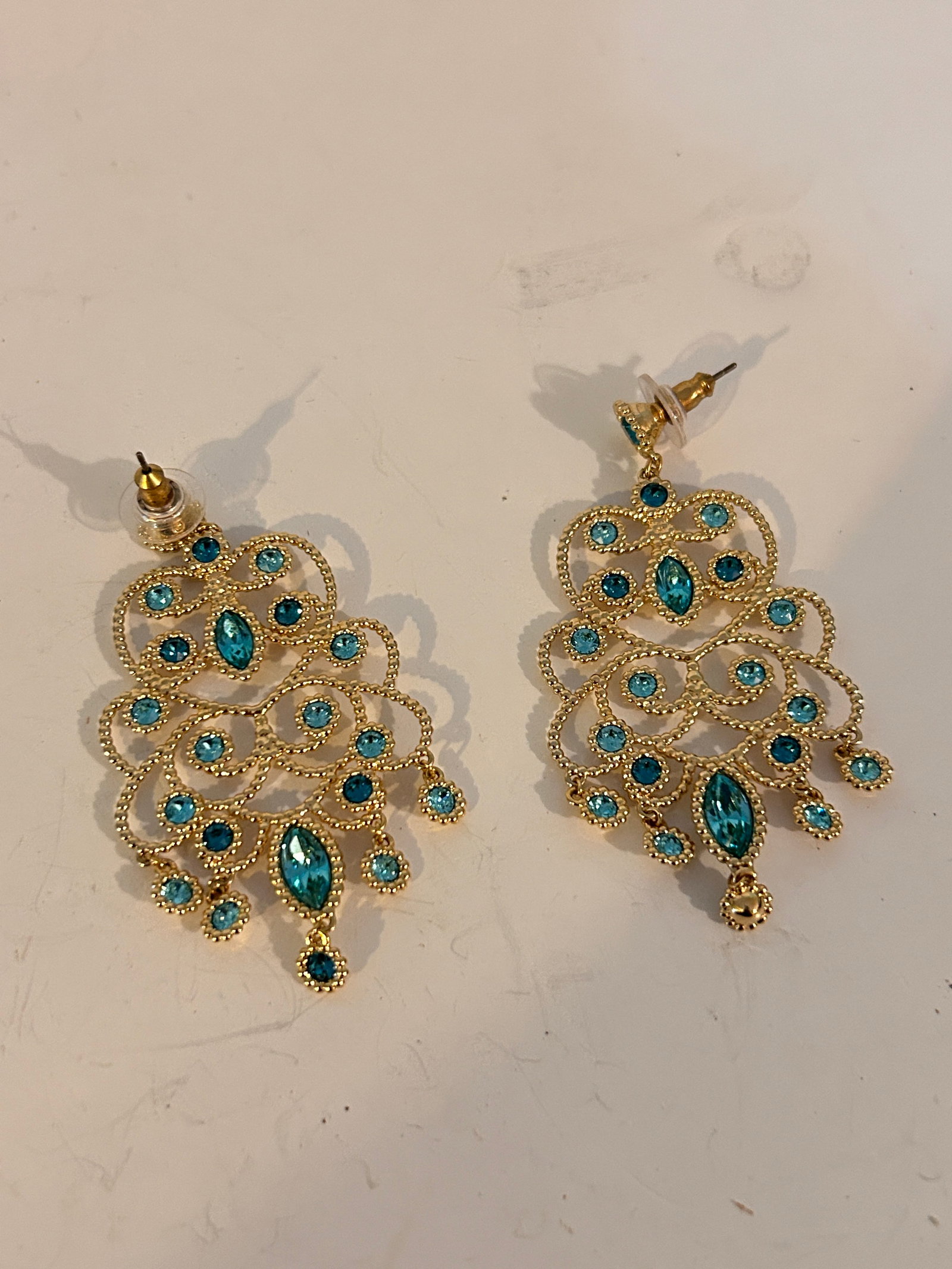 Swarovski Azore Chandelier Earrings Gold Plated Filigree
