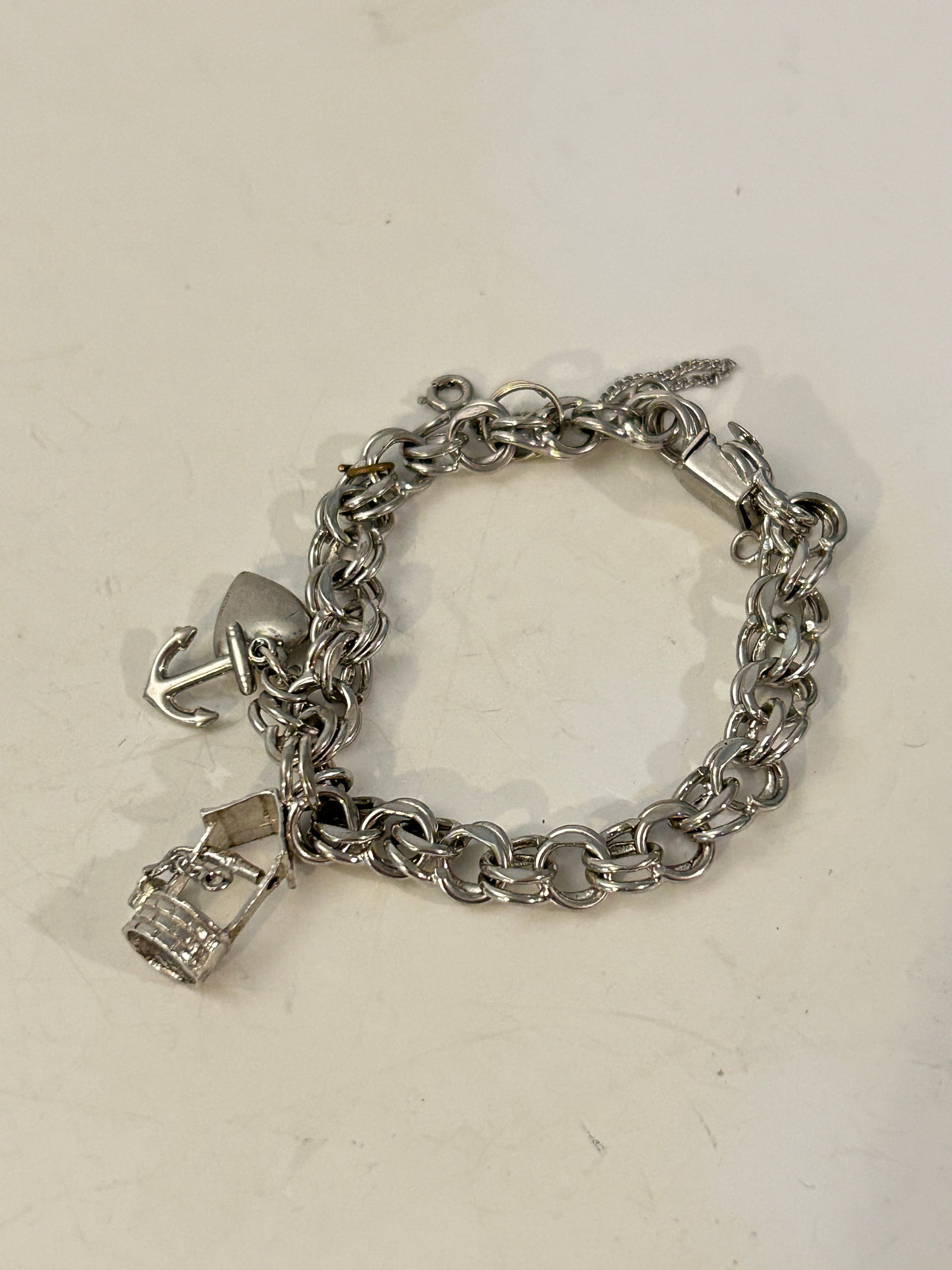 Vintage Sterling Silver Charm Double Link Chain Bracelet 7? (1 of 4)