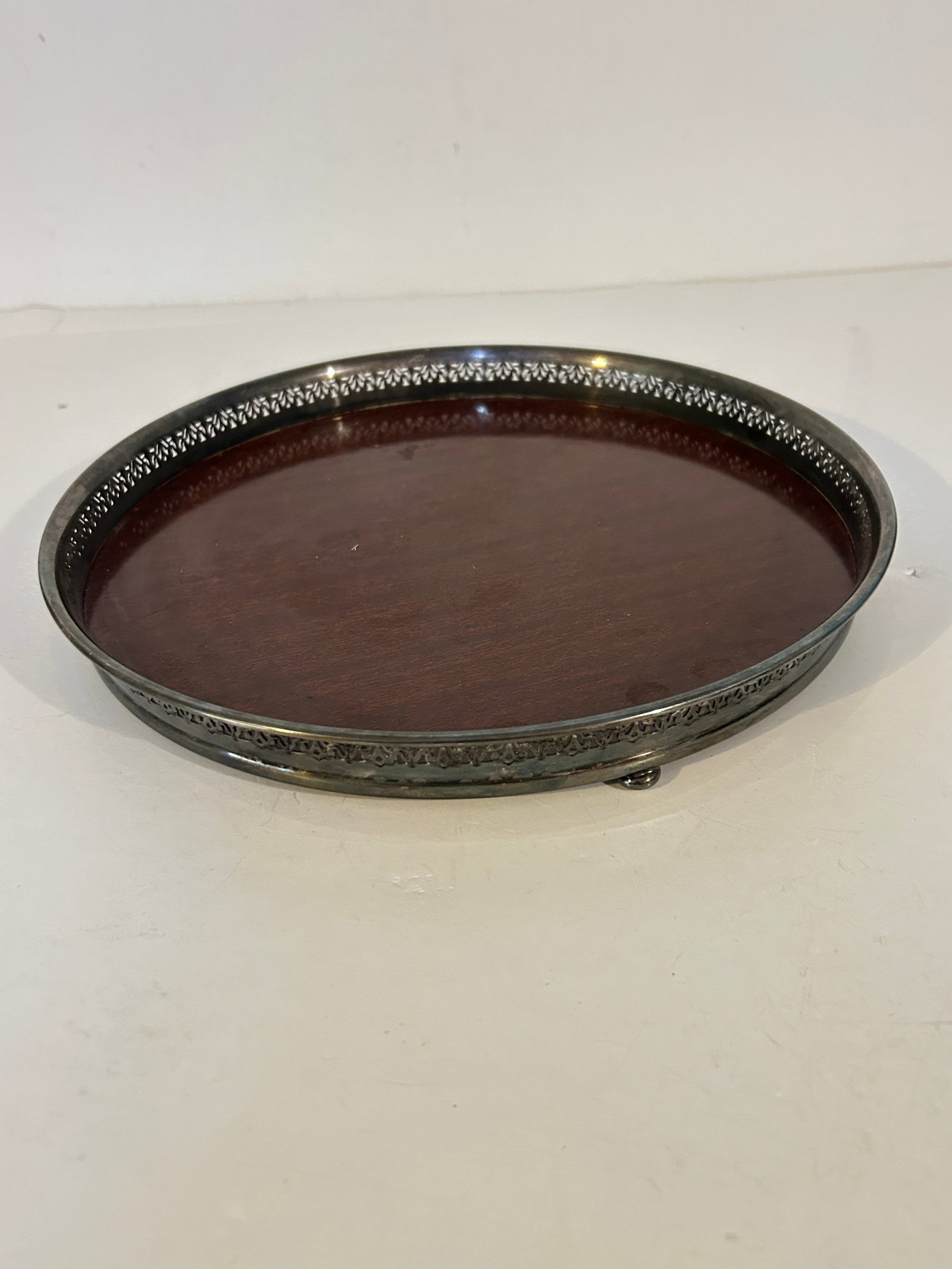 Vintage Crescent Silversmith Co Wood Laminate Reticulated Serving Tray (1 of 4)